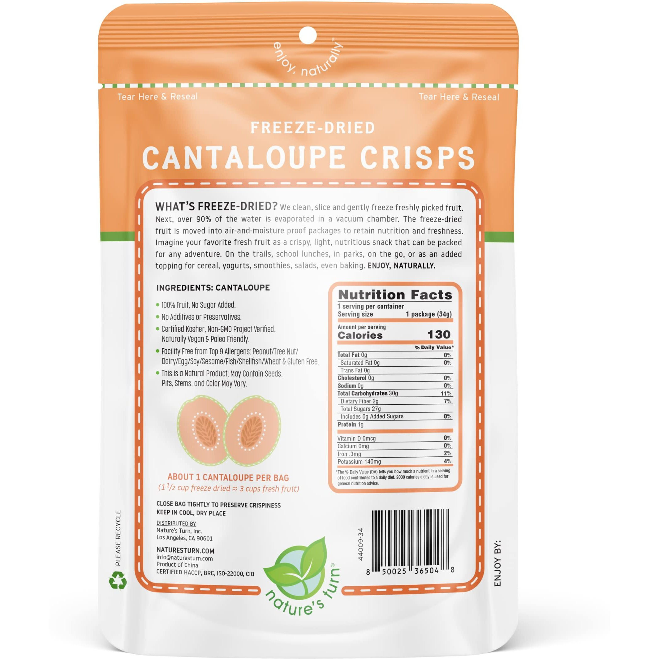 Natures Turn Freeze-Dried Fruit Snacks, Cantaloupe Crisps, Pack Of 6 (1.2 Oz Each)