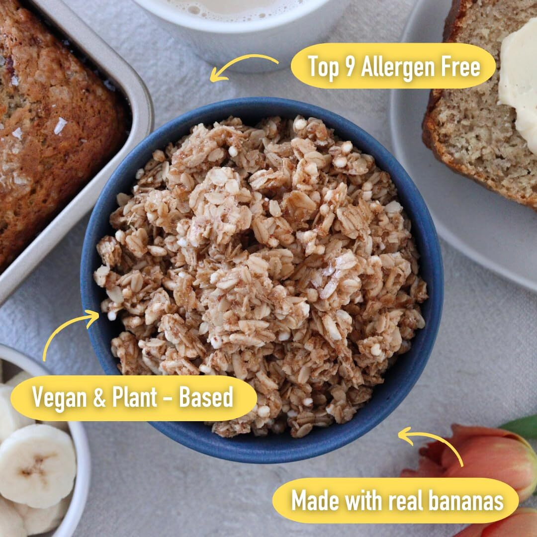 Safe + Fair Banana Bread Granola - Gluten-Free, Dairy Free And Vegan Breakfast, Snack Or Dessert - Free From Top 9 Allergens, Trans Fat And Artificial Ingredients - Non Gmo, 12Oz, 6 Pack