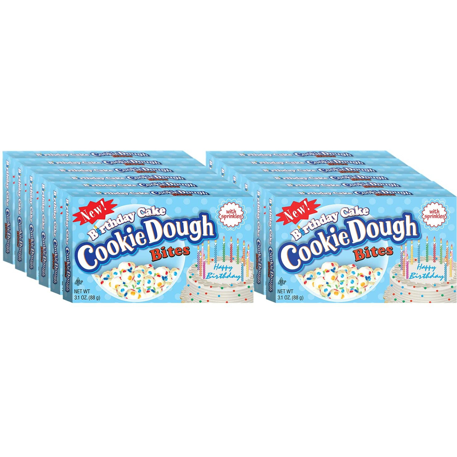 Cookie Dough Bites - Birthday Cake - Chocolate-Covered Edible Cookie Dough Bites - Egg-Free Edible Cookie Dough Candy - 12 Count (3.1 Oz Each)