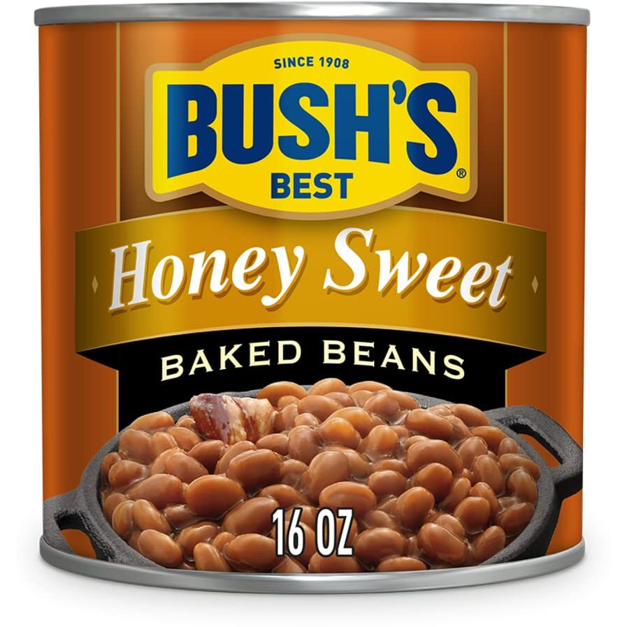 Bush's Best 16 Oz Canned Honey Sweet Baked Beans, Source Of Plant Based Protein And Fiber, Low Fat, Gluten Free, (Pack Of 12)