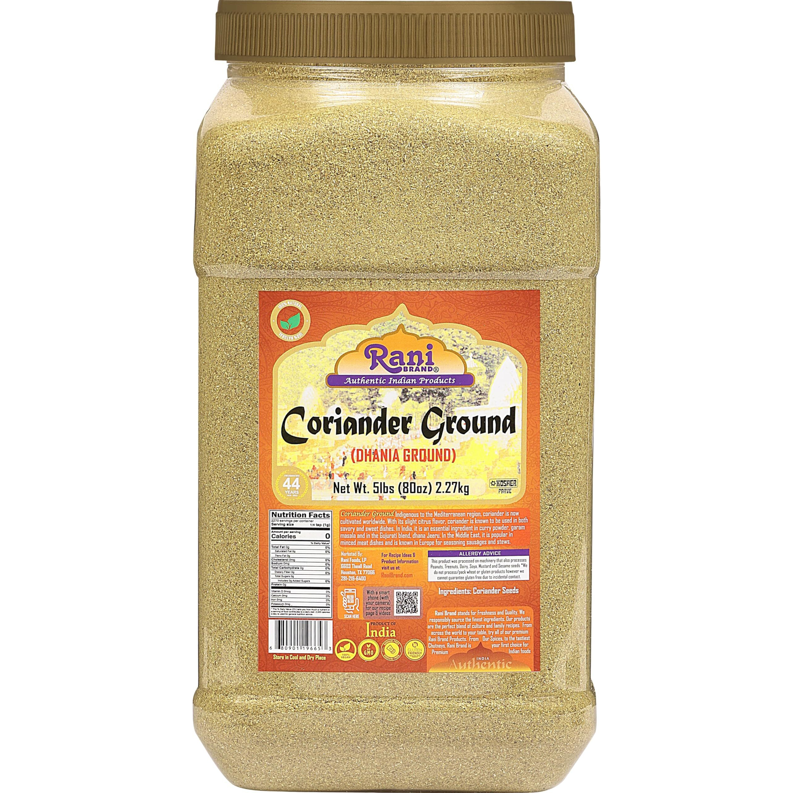 Rani Coriander Ground Powder (Indian Dhania) Spice 80Oz (5Lbs) 2.27Kg Bulk Pet Jar ~ All Natural | Salt-Free | Vegan | No Colors | Gluten Friendly | Non-Gmo | Indian Origin