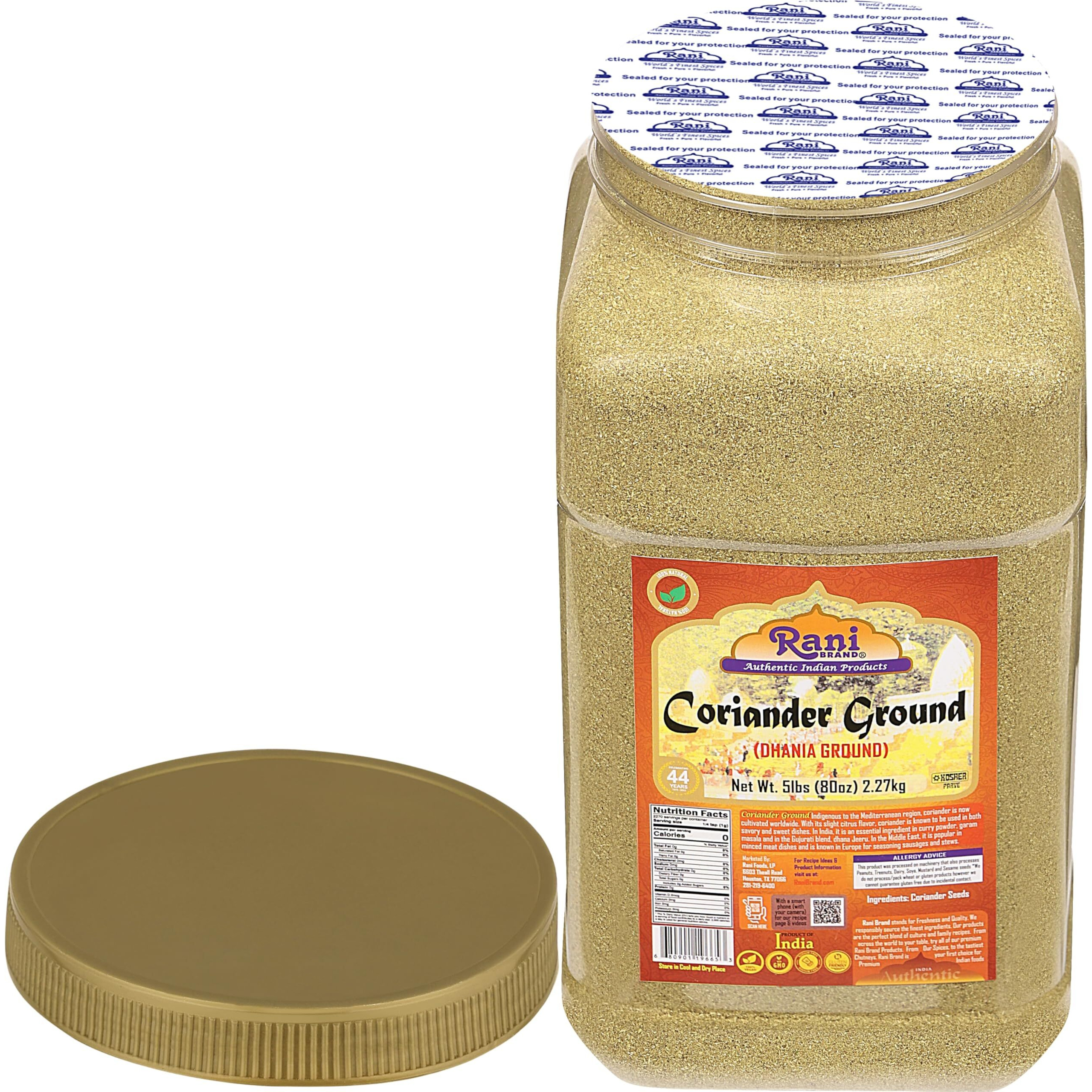 Rani Coriander Ground Powder (Indian Dhania) Spice 80Oz (5Lbs) 2.27Kg Bulk Pet Jar ~ All Natural | Salt-Free | Vegan | No Colors | Gluten Friendly | Non-Gmo | Indian Origin