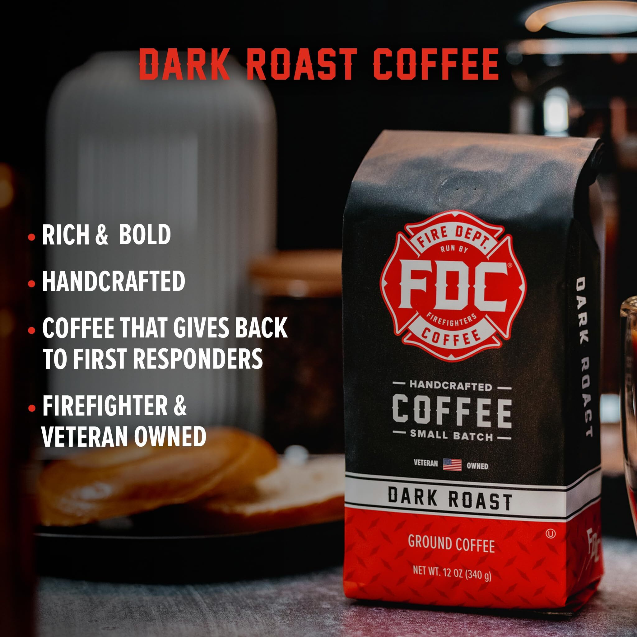 Fire Department Coffee - Gives Back To Firefighters - Bold & Smooth Dark Roast Coffee Beans - Roasted In The Usa - Premium Whole Bean Coffee - Veteran Owned - 12 Oz
