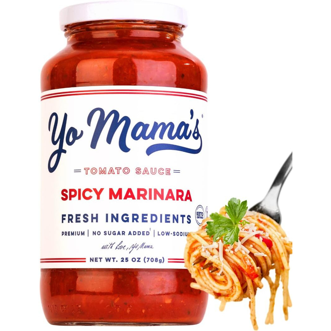 Yo Mama's Foods Keto Spicy Marinara Pasta Sauce - Pack Of (1) - No Sugar Added, Low Carb, Low Sodium, Gluten Free, Paleo Friendly, And Made With Whole, Non-Gmo Tomatoes.