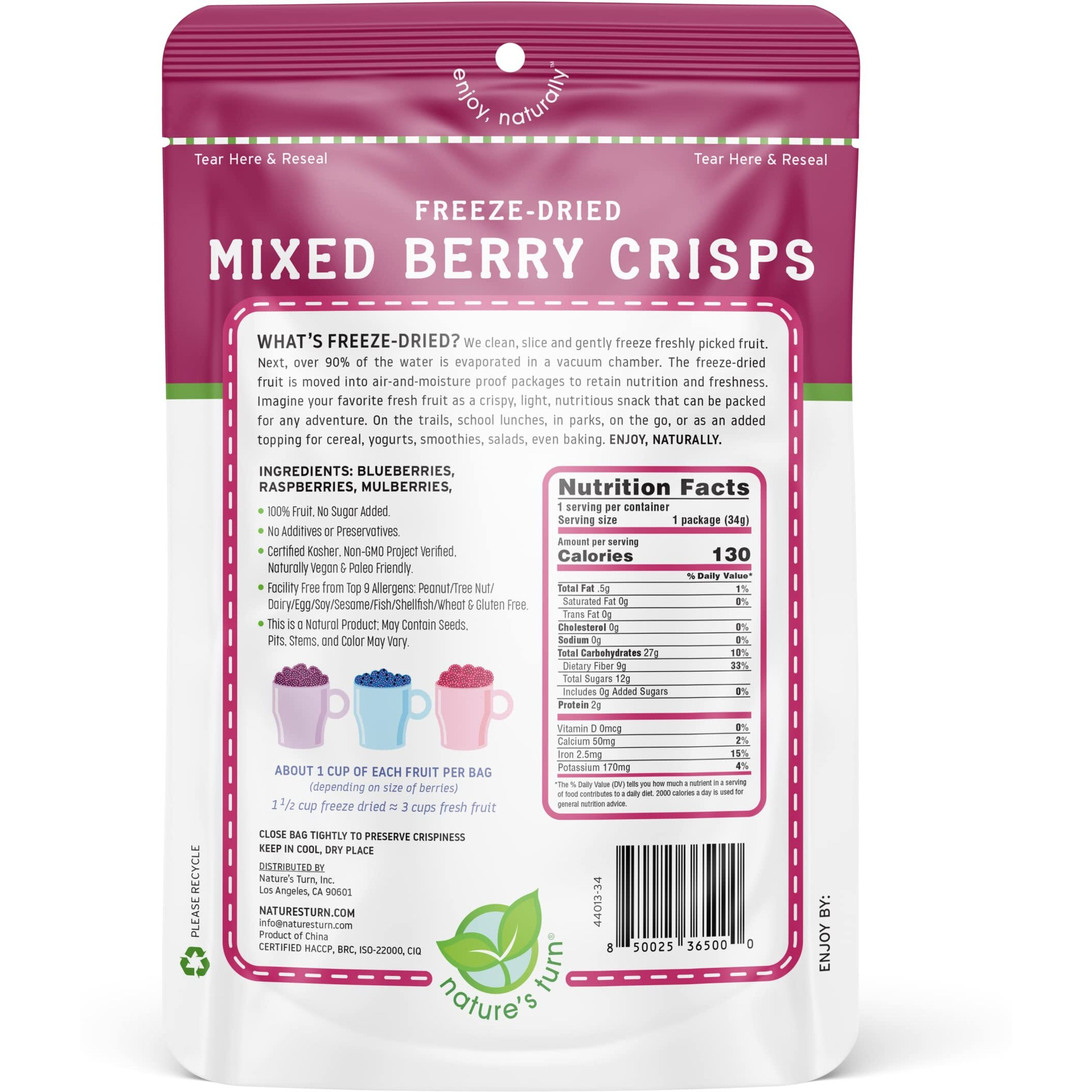 Natures Turn Freeze-Dried Fruit Snacks, Mixed Berry Crisps, Pack Of 2 (1.2 Oz Each)