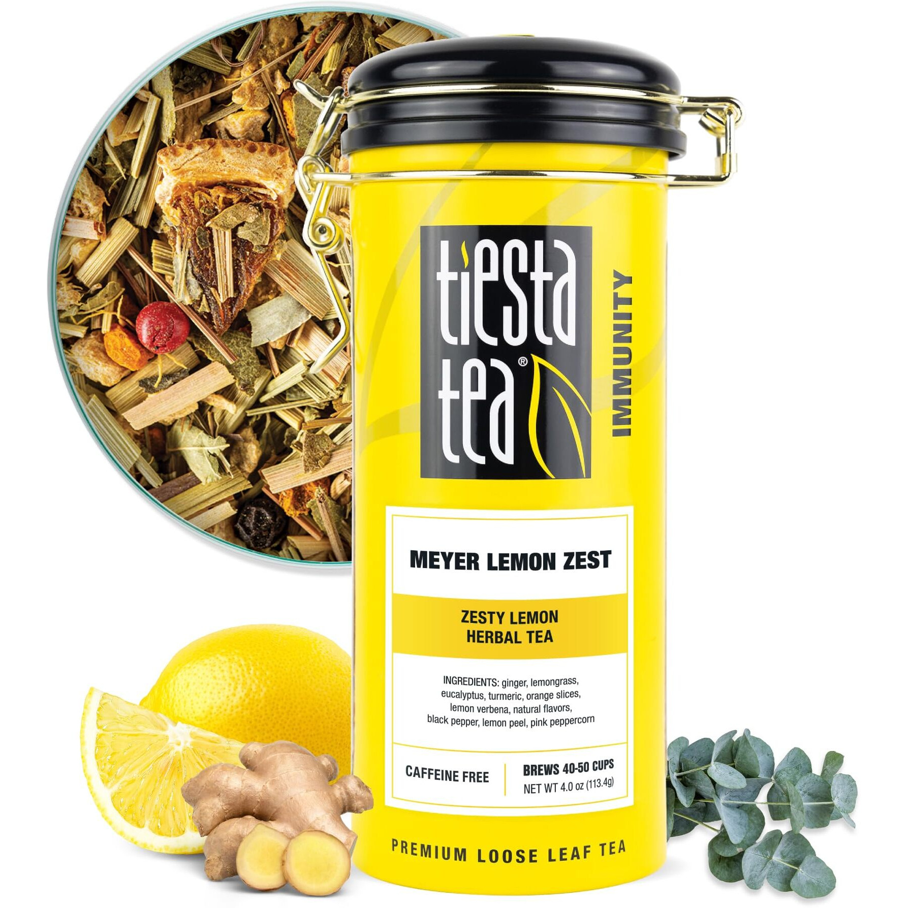 Tiesta Tea - Meyer Lemon Zest | Zesty Lemon Herbal Tea | Premium Loose Leaf Tea Blend | Non-Caffeinated Herbal Tea | Make Hot Or Iced & Up To 50 Cups - 4 Oz Refillable Tin Can