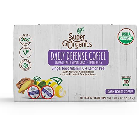 Super Organics Daily Defense Coffee (Organic) With Superfoods And Probiotics (Keurig K-Cup Compatible) 10Ct Single Serve Cups