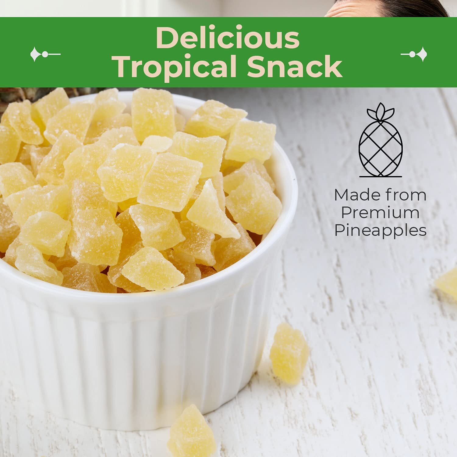 Sincerely Nuts - Dried Pineapple Chunks | Healthy Dehydrated Fruit Snack | Sweet Candied Chewy Tropical Pineapple Bits | Kosher, Vegan, Gluten Free 1 (Lb) Bag