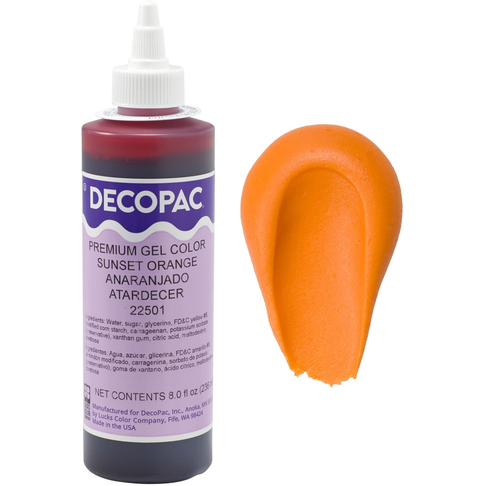 Decopac Premium Gel Food Coloring | Sunset Orange Food Coloring For Baking | 8Oz | Color Buttercream, Fondant, Frosting & Piping Gel, Food Safe, Highly Concentrated Gel, 8 Oz - Sunset Orange