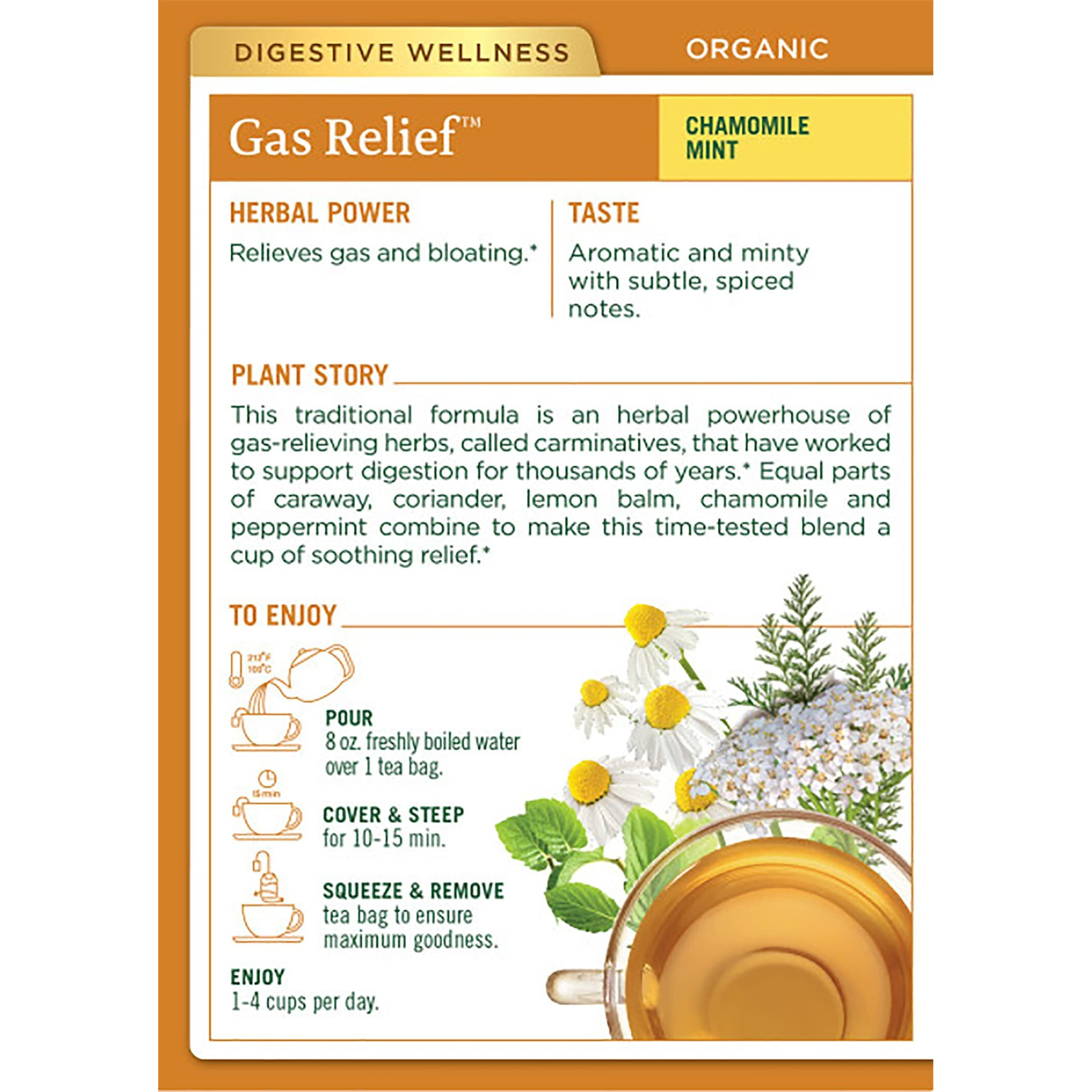 Traditional Medicinals Organic Gas Relief Chamomile Mint Herbal Tea, Relieves Gas & Bloating, (Pack Of 3) - 48 Tea Bags Total
