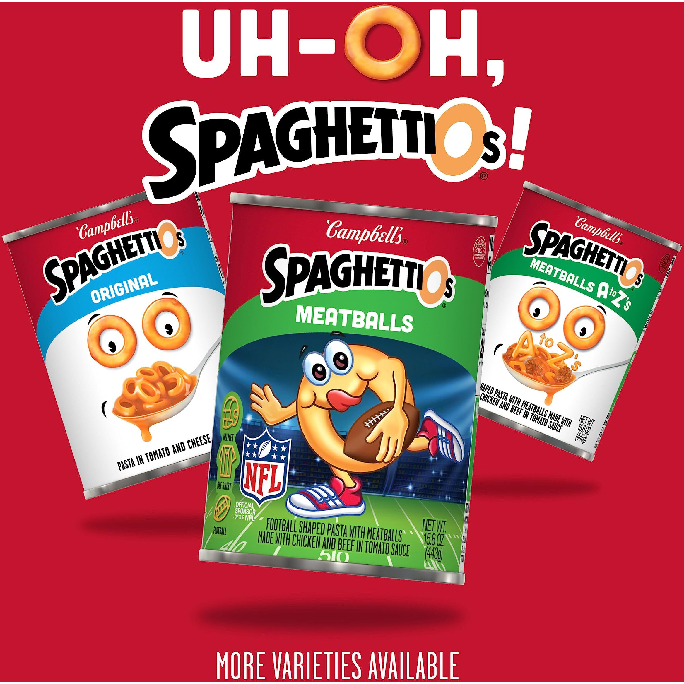 Spaghettios Football Shaped Canned Pasta With Meatballs, 15.6 Oz Can (Pack Of 12)