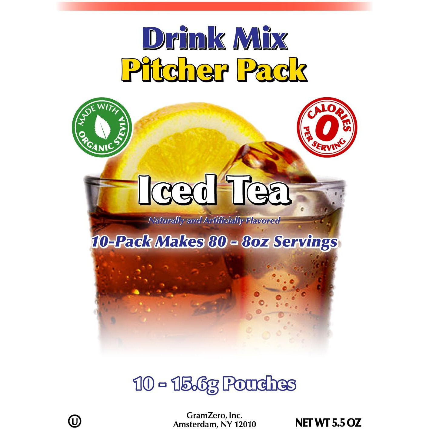 Gramzero Iced Tea, Sugar Free Drink Mix, Pitcher Pack, Great For Nutrition Club Loaded Tea, Zero Calorie, Stevia Sweetened