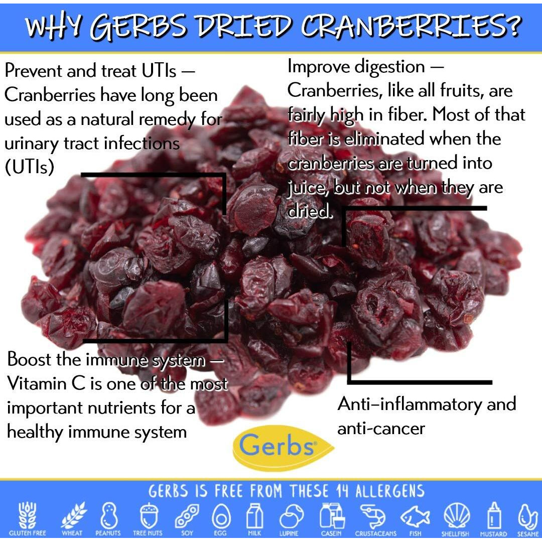 Gerbs Dried Cape Cod Cranberries 4 Lbs. | Freshly Dehydrated Re-Sealable Bulk Bag | Top 14 Food Allergy Free | Sulfur Dioxide Free | Heart Healthy & Boost Immune System | Gluten, Peanut, Tree Nut Free
