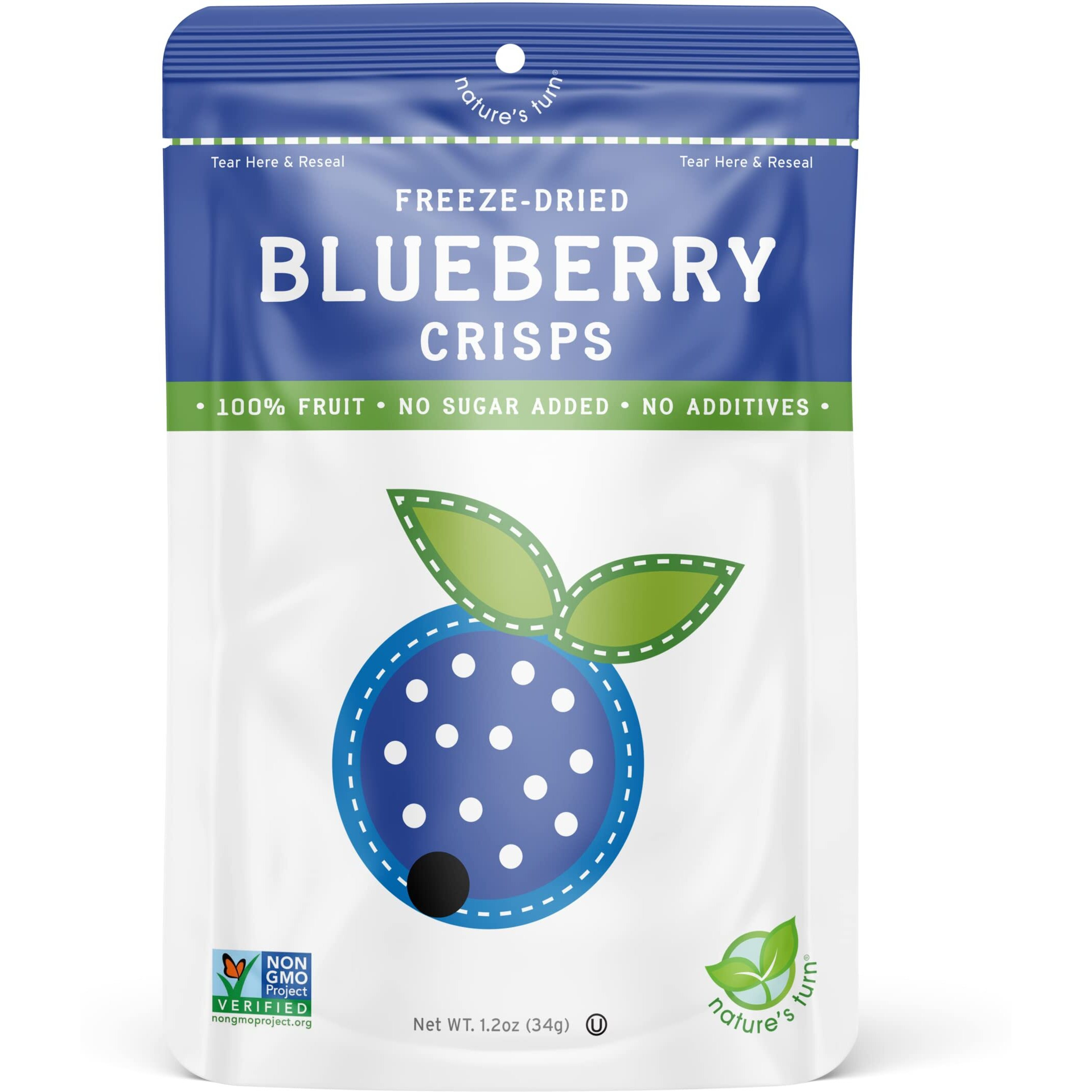 Nature's Turn Freeze-Dried Fruit Snacks, Blueberry Crisps, Pack Of 6 (1.2 Oz Each)