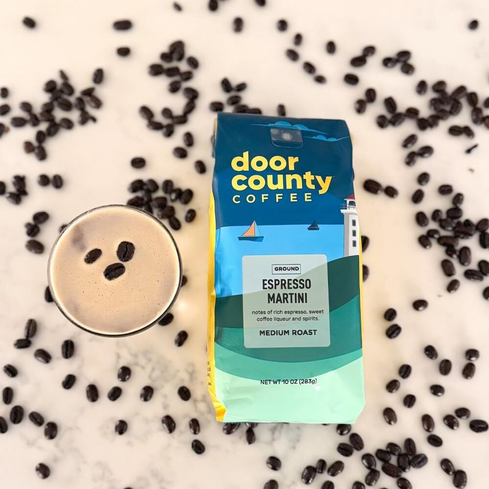 Door County Coffee Espresso Martini Flavored Coffee Ground | 10 Oz Bag | Flavored Ground Coffee Medium Roast | 100% Specialty Arabica Coffee Ground | Flavored Gourmet Coffee | Espresso Martini