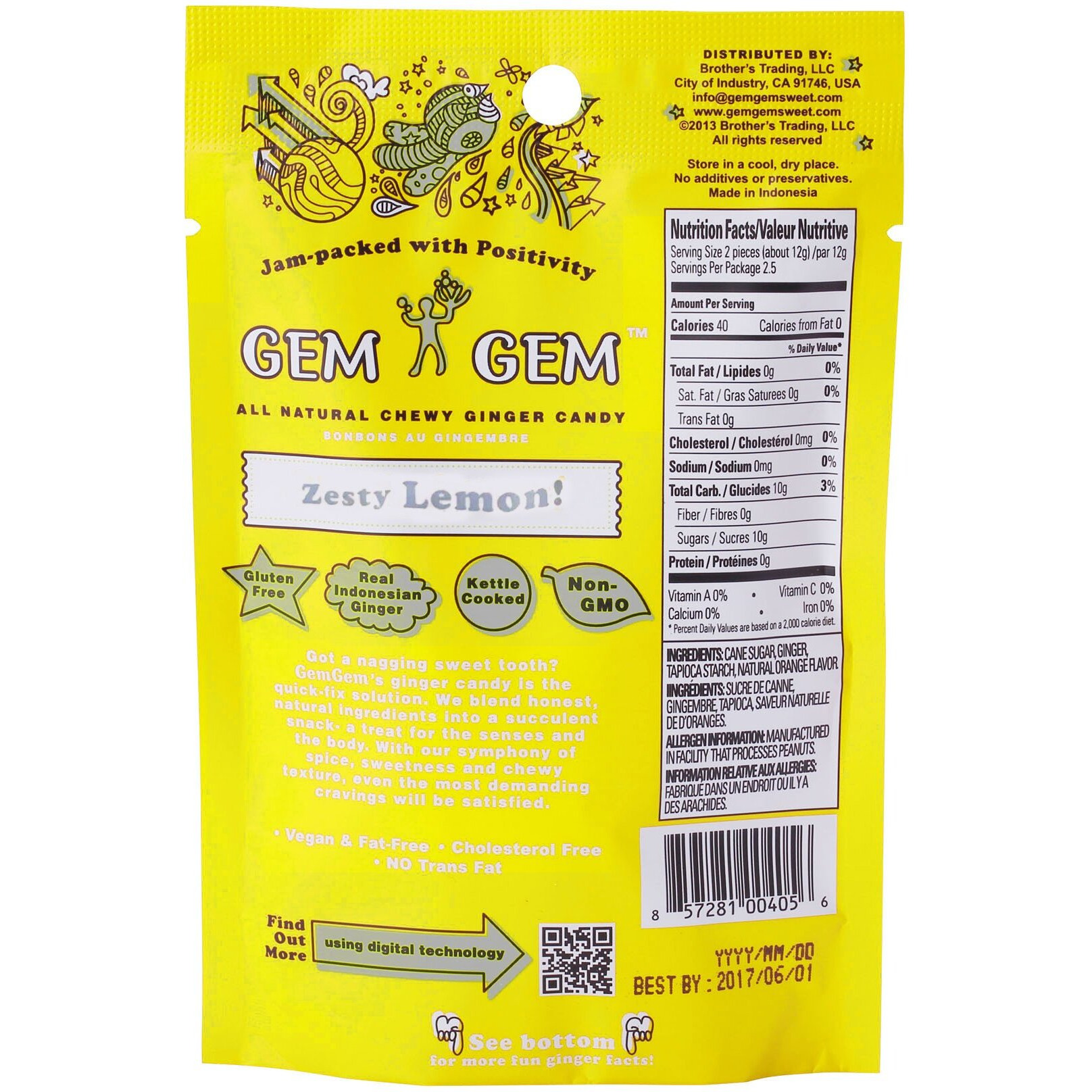 Gem Gem Ginger Candy Chewy Ginger Chews (Lemon, 5.0Oz, Pack Of 3)