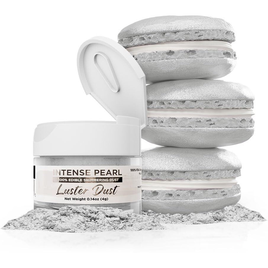 Luster Dust - Intense Pearl White (4G 1X Jar) | Edible Vegan Dust & Paint For Cake Decorating, Ice Cream, Desserts, Cocktails And Beverages By Bakell