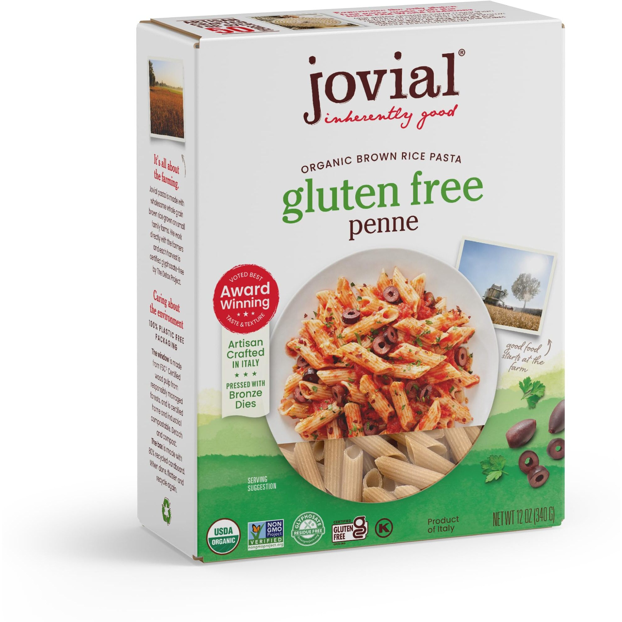 Jovial Whole Grain Brown Rice Penne Pasta - Pasta Penne, Penne Pasta, Whole Grain Pasta, Organic Pasta, Gluten Free, Dairy Free, Brown Rice Pasta, Award Winning Taste, Made In Italy - 12 Oz, 12 Pack