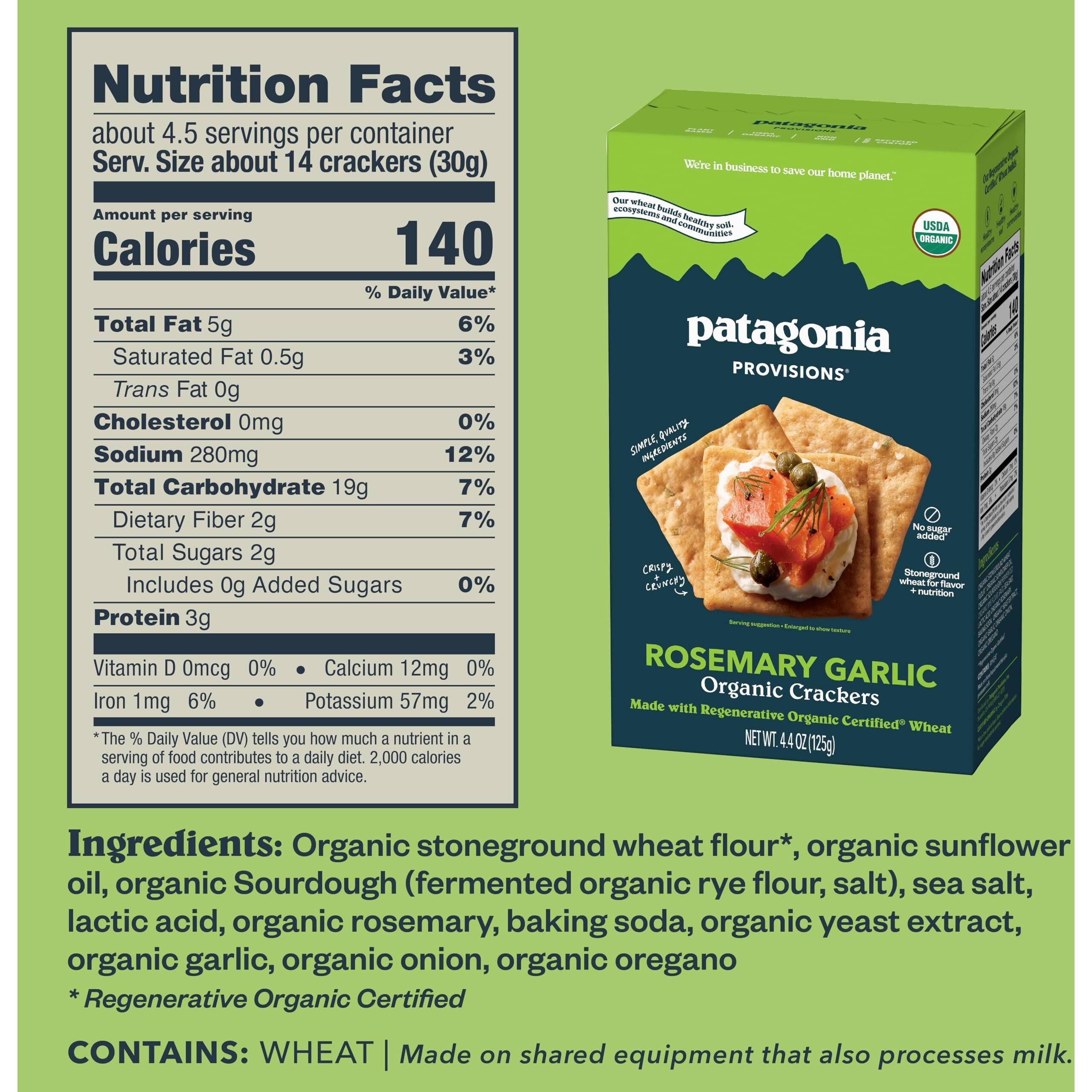 Patagonia Provisions - Rosemary Garlic - Certified Organic Crackers - Non-Gmo, Plant-Based, No Added Sugar