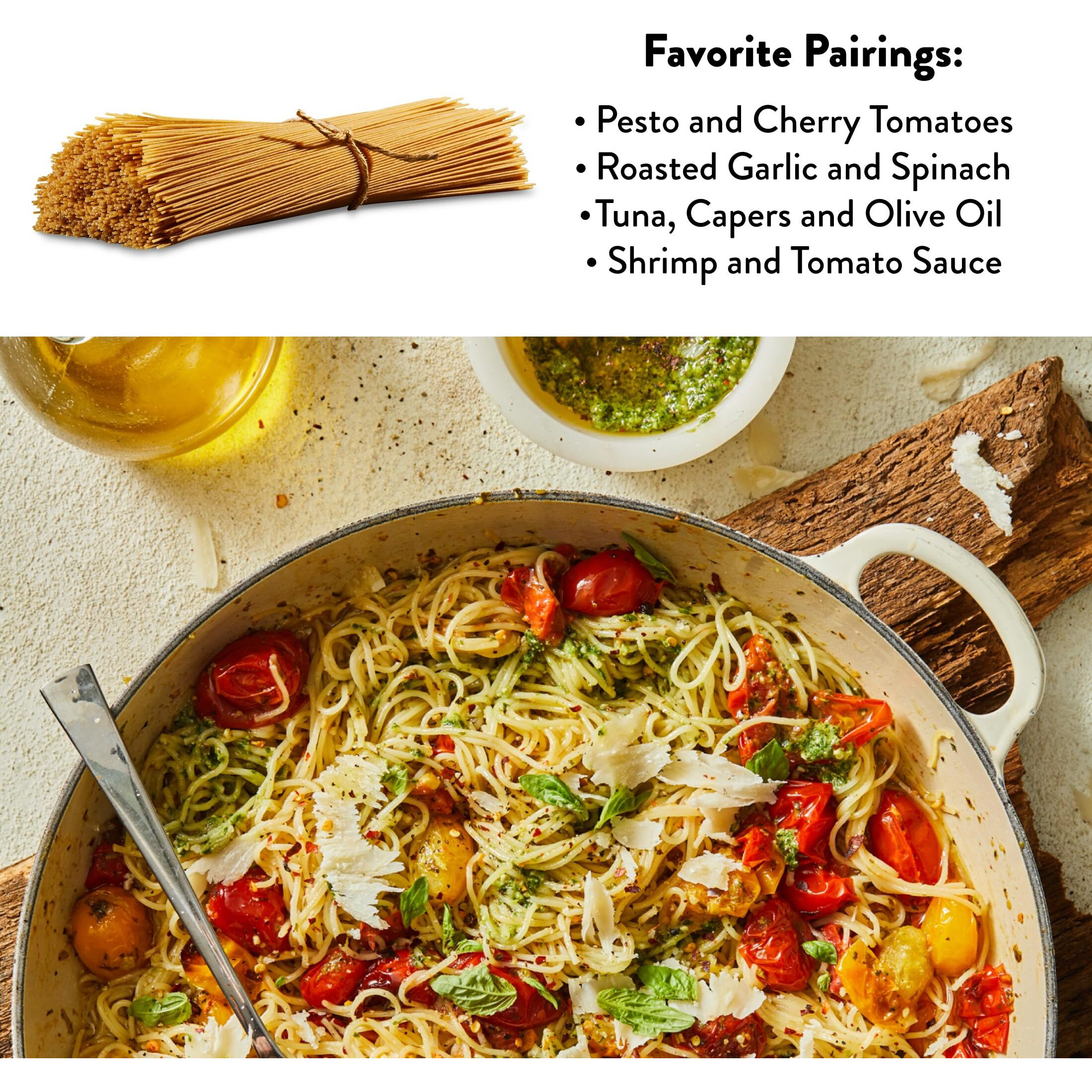 Delallo Whole Wheat Capeillini Pasta, 1 Pound Bag, 8 Pack, Authentic Angel Hair Noodles, 100% Durum Wheat, Made In Italy