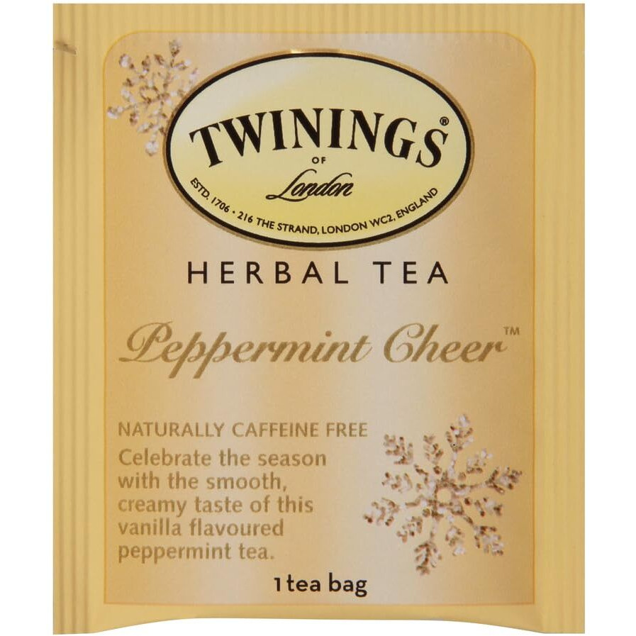 Twinings Peppermint Cheer Herbal Tea, 20 Count (Pack Of 6), Individually Wrapped Bags, Caffeine Free, Peppermint & Vanilla, Enjoy Hot Or Iced