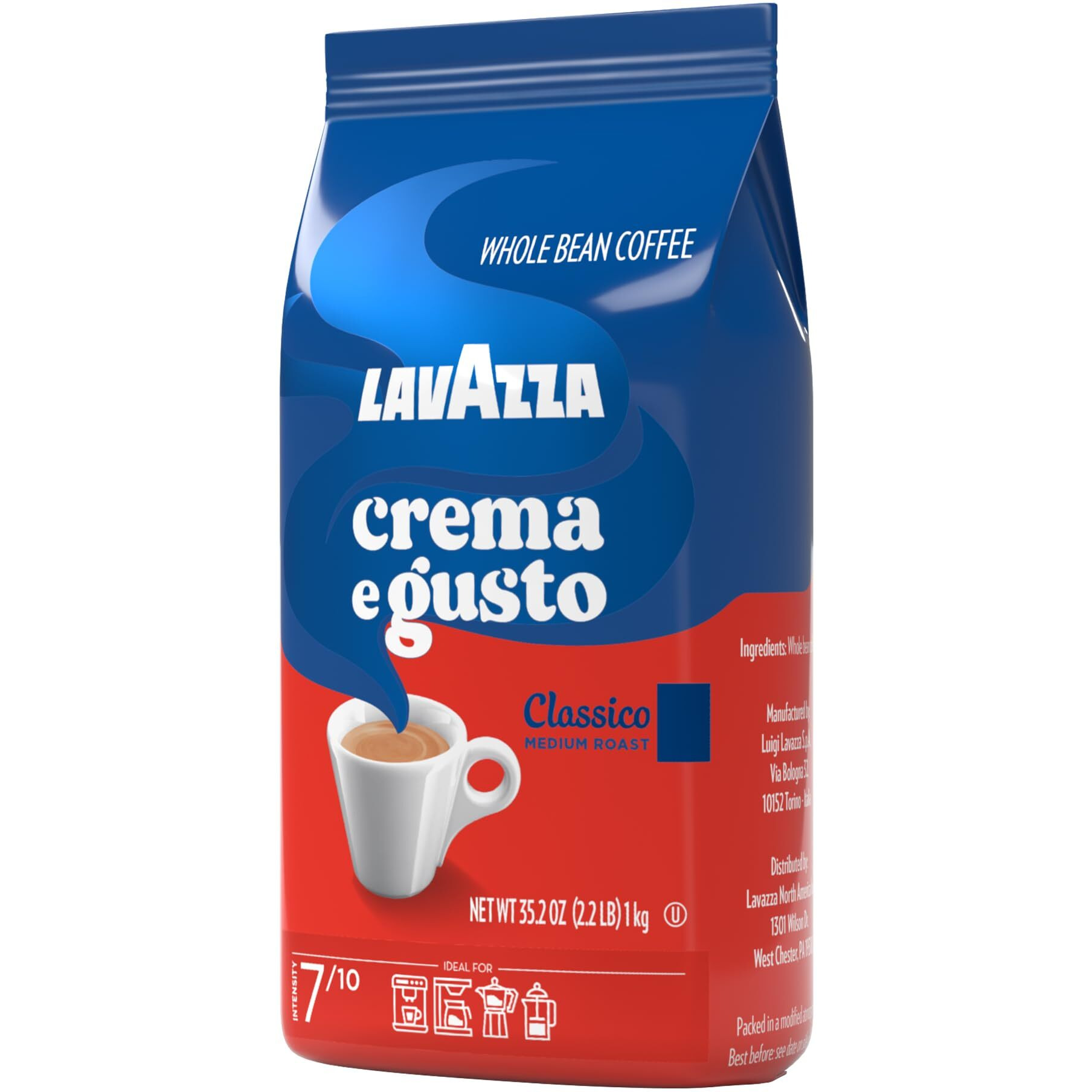 Lavazza Crema E Gusto Whole Bean Coffee 1 Kg Bag, Authentic Italian, Blended And Roasted In Italy, Full-Bodied, Creamy Dark Roast With Spices Notes