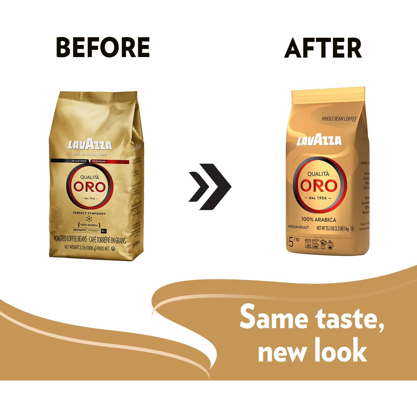 Lavazza Qualit Oro Whole Bean Coffee Blend, Medium Roast, 2.2-Pound Bag (Pack Of 6) ,Full-Bodied Medium Roast With Sweet, Aromatic Flavor, Non-Gmo, Value Pack