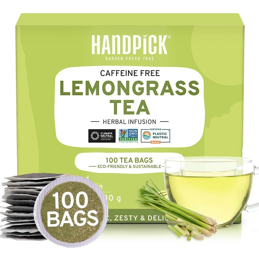 Handpick, Lemongrass Tea Bags (100 Count) Non-Gmo, Caffeine Free - Quality Lemongrass Herbal Tea- Eco-Conscious Round Tea Bags | Brew Hot Or Iced Tea