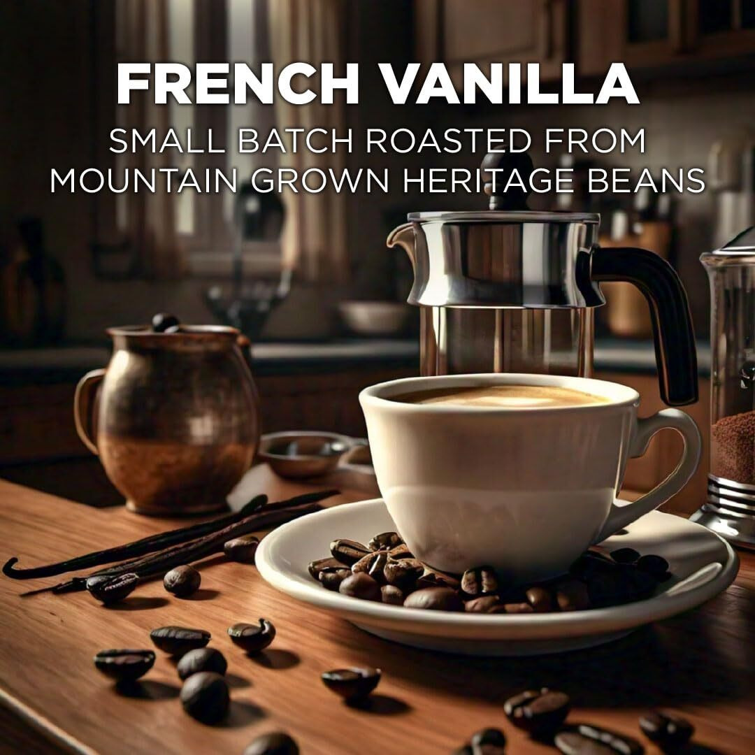 Maud's French Vanilla Flavored Coffee Pods, 100 Ct | French Vanilla Flavor | 100% Arabica Medium Roast Coffee | Solar Energy Produced Recyclable Pods Compatible With Keurig K Cups Maker