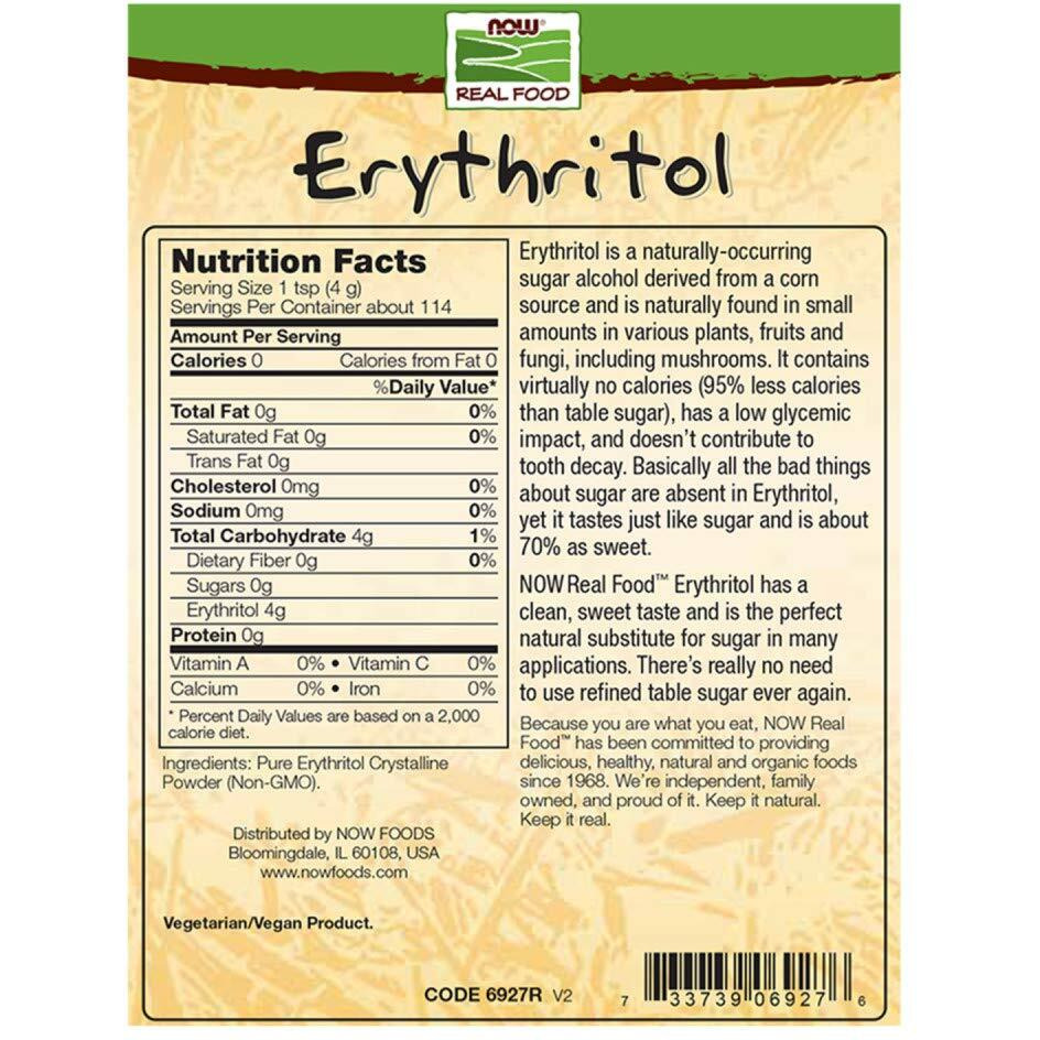 Now Foods, Erythritol, Great-Tasting Sugar Replacement, Zero Calories, Low Glycemic Impact, Kosher, 1-Pound (Packaging May Vary)