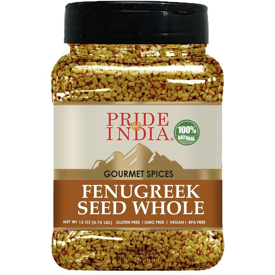 Pride Of India - Fenugreek Seed Whole - Whole & Gourmet Indian Spice - Ideal Seasoning For Cooking - Free Of Preservatives - Easy To Use - 12 Oz. Medium Dual Sifter Jar