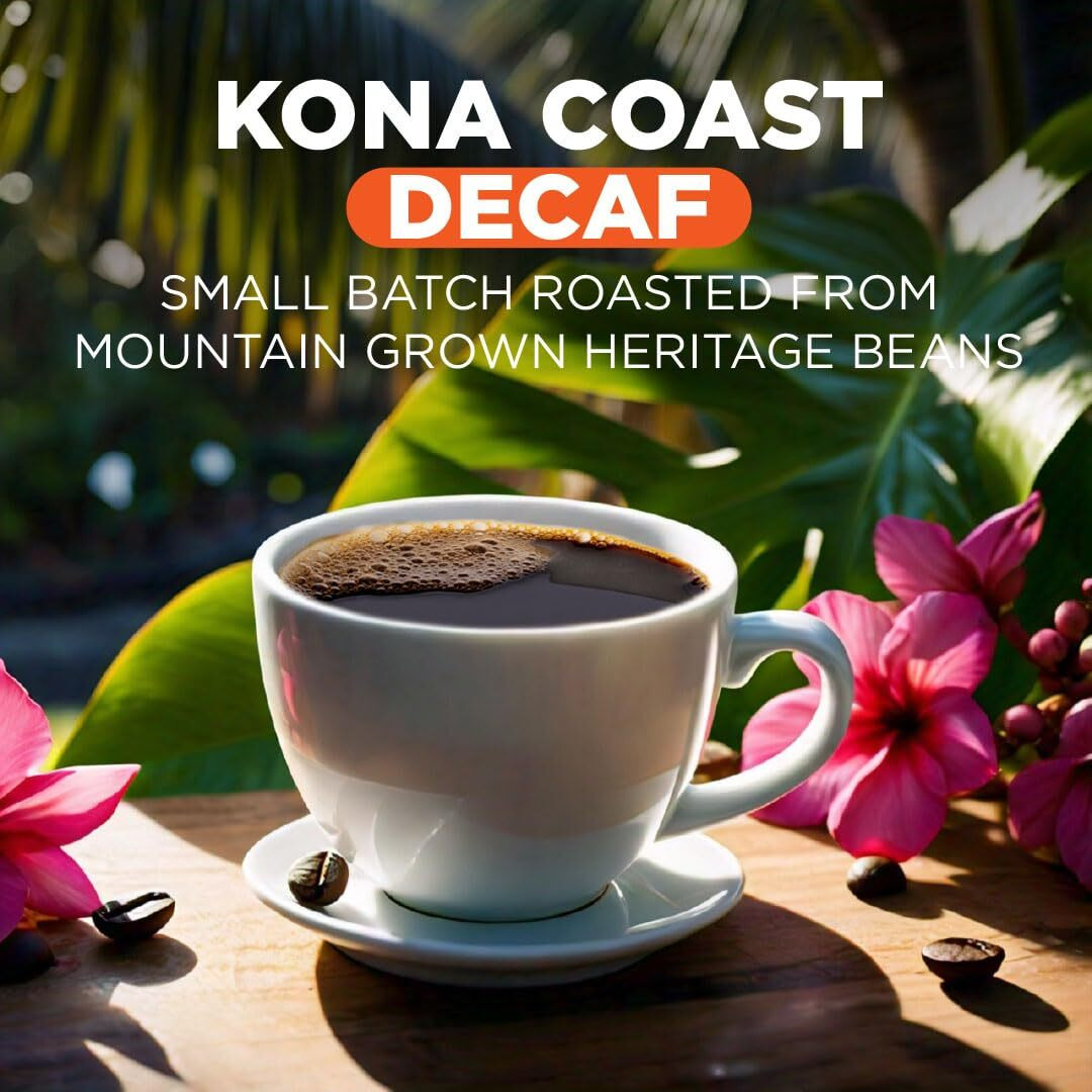 Maud's Decaf Kona Coffee Pods, 18 Ct | Decaffeinated Kona Coast Blend | 100% Arabica Medium Roast Coffee | Solar Energy Produced Recyclable Pods Compatible With Keurig K Cups Maker