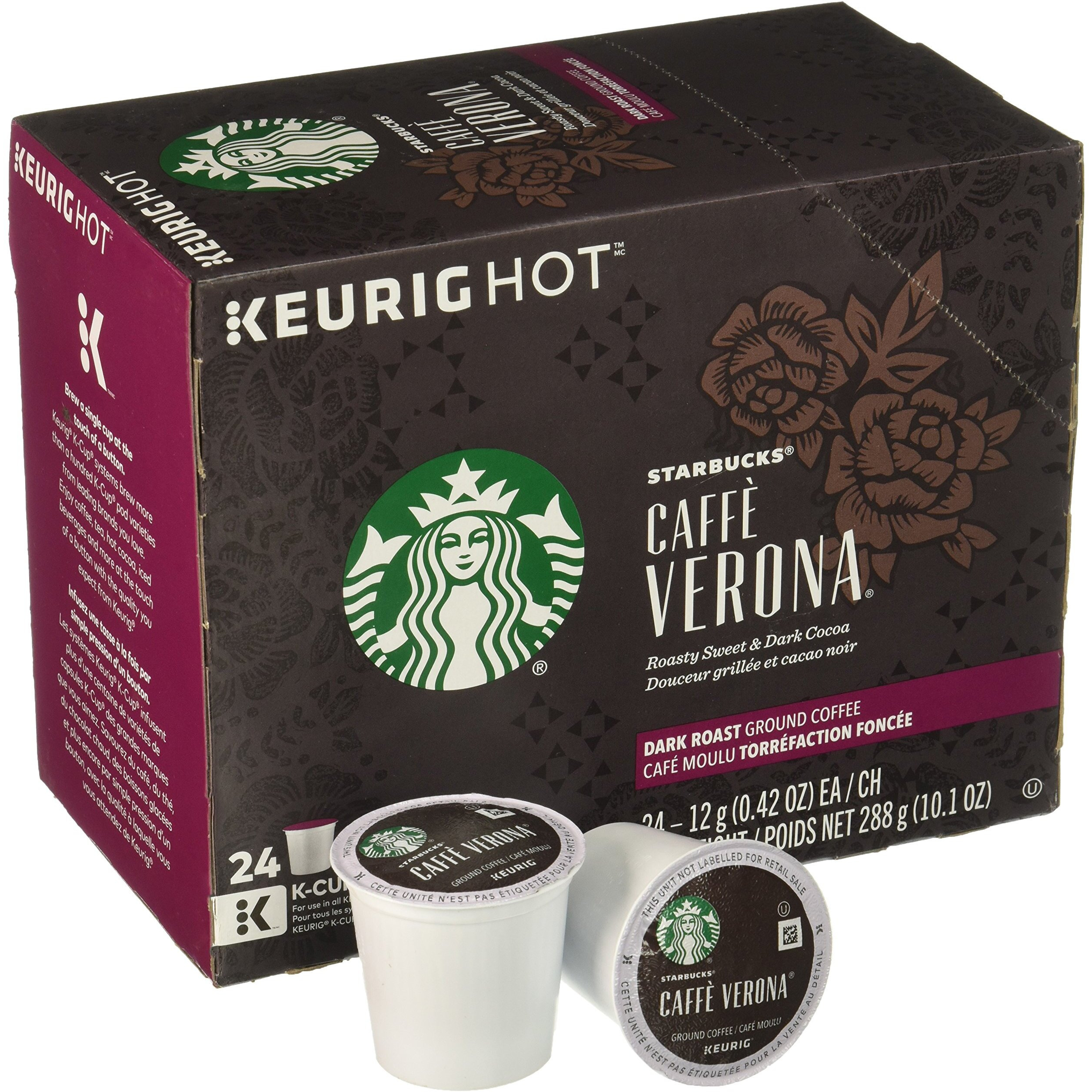 Starbucks K-Cup Coffee Pods, Dark Roast Coffee, Caff Verona For Keurig Coffee Makers, 100% Arabica, 1 Box (24 Pods)