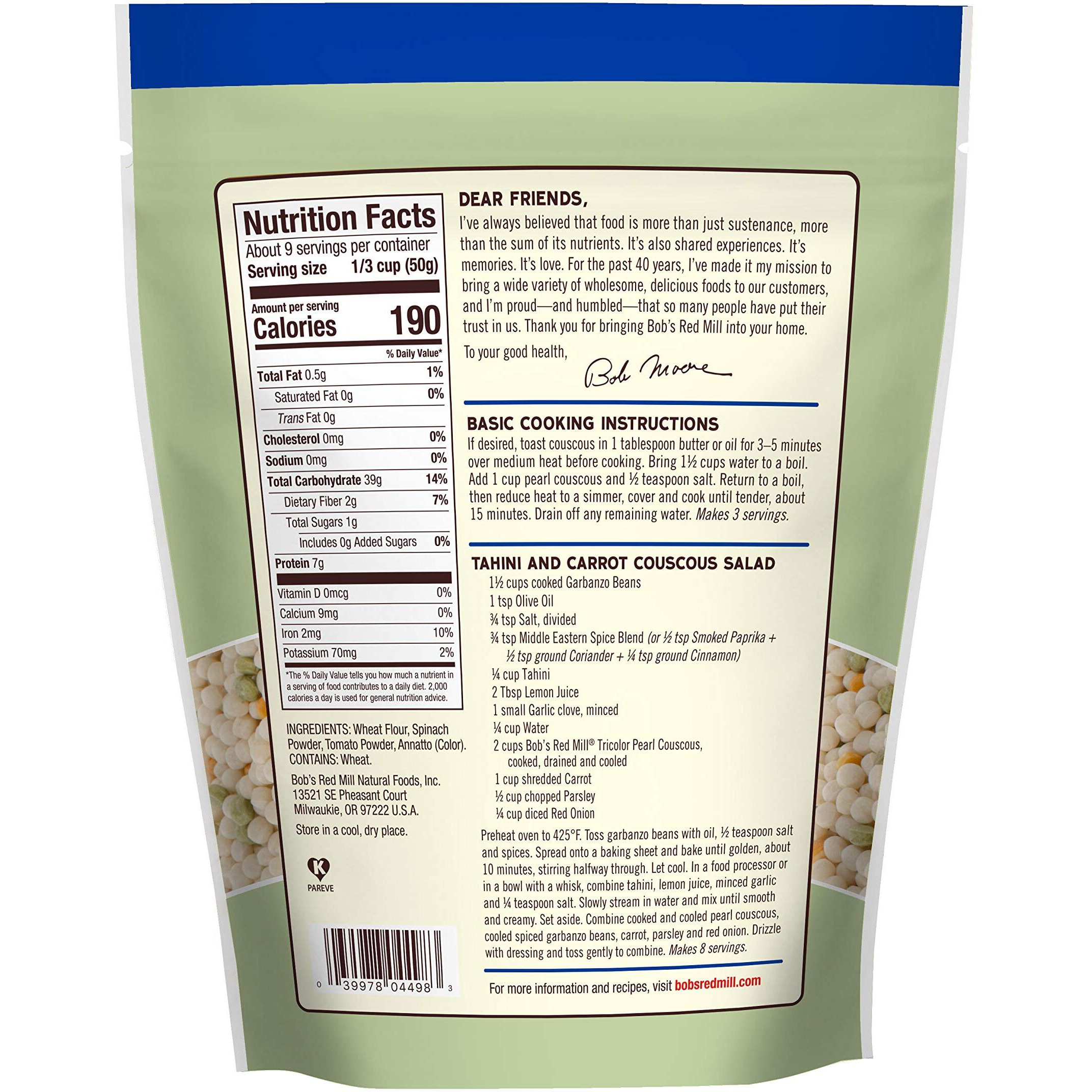 Bob's Red Mill Tri-Color Pearl Couscous, Quick Cooking - 1 Pound (Pack Of 4) - Non-Gmo, Vegan, Israeli Couscous