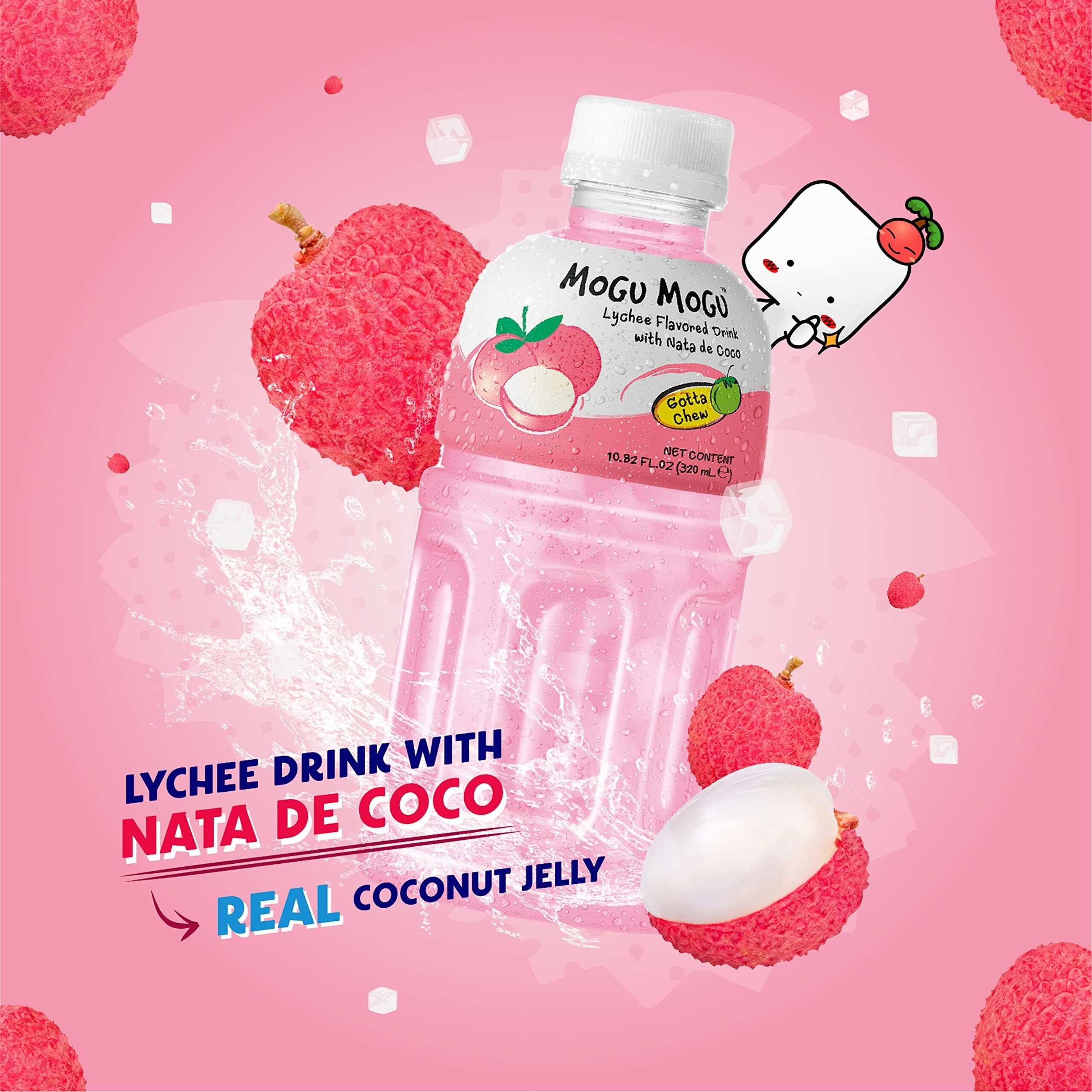 Mogu Mogu Fruit Juice Lychee Juice (6 Packs) Delicious Fruit Juice For Kids. Kids Juice With Nata De Coco, Coconut Jelly. Juices Bottles Made For Adults And Kids Ready To Drink Juices