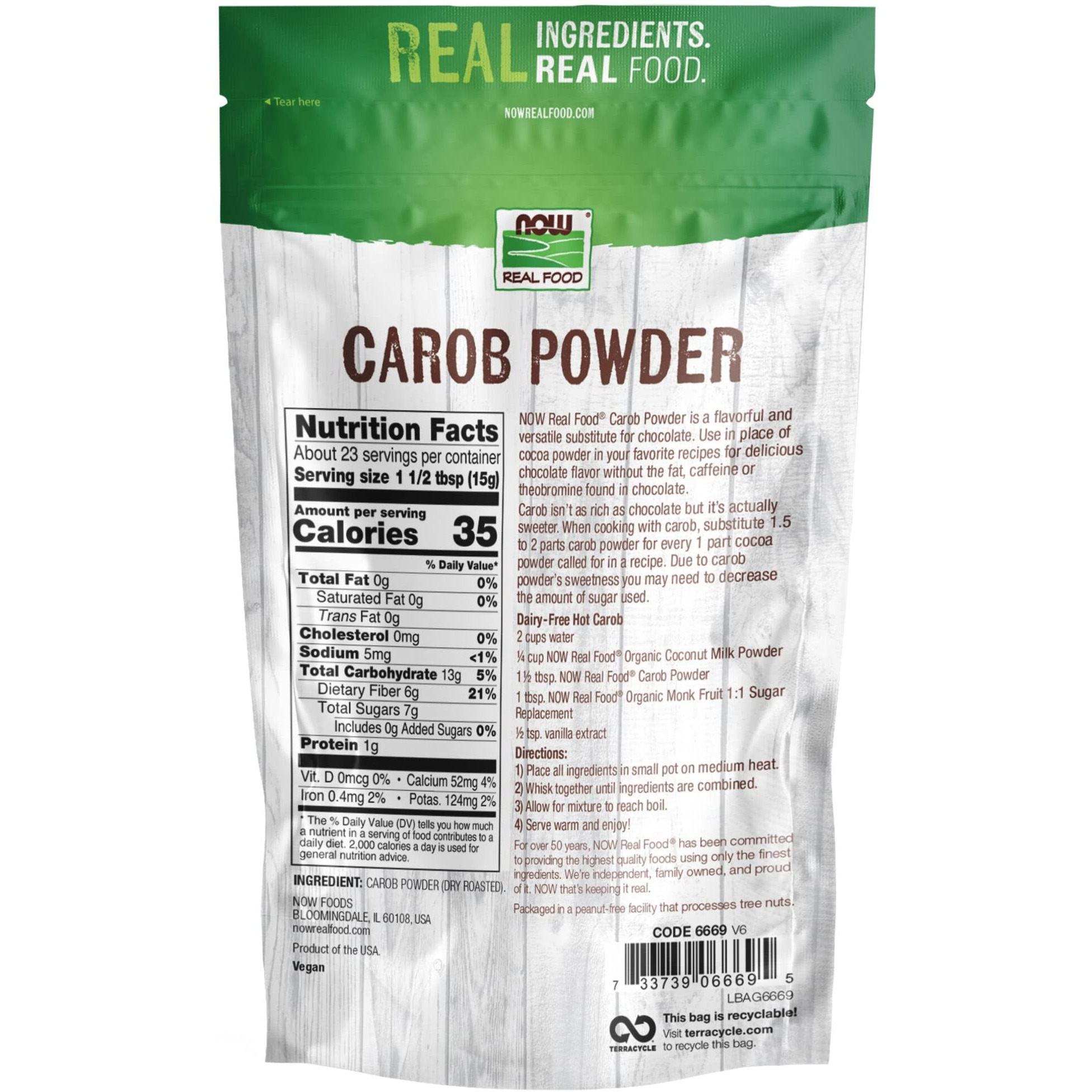 Carob Powder, Dry Roasted, 12 Oz, Now Foods