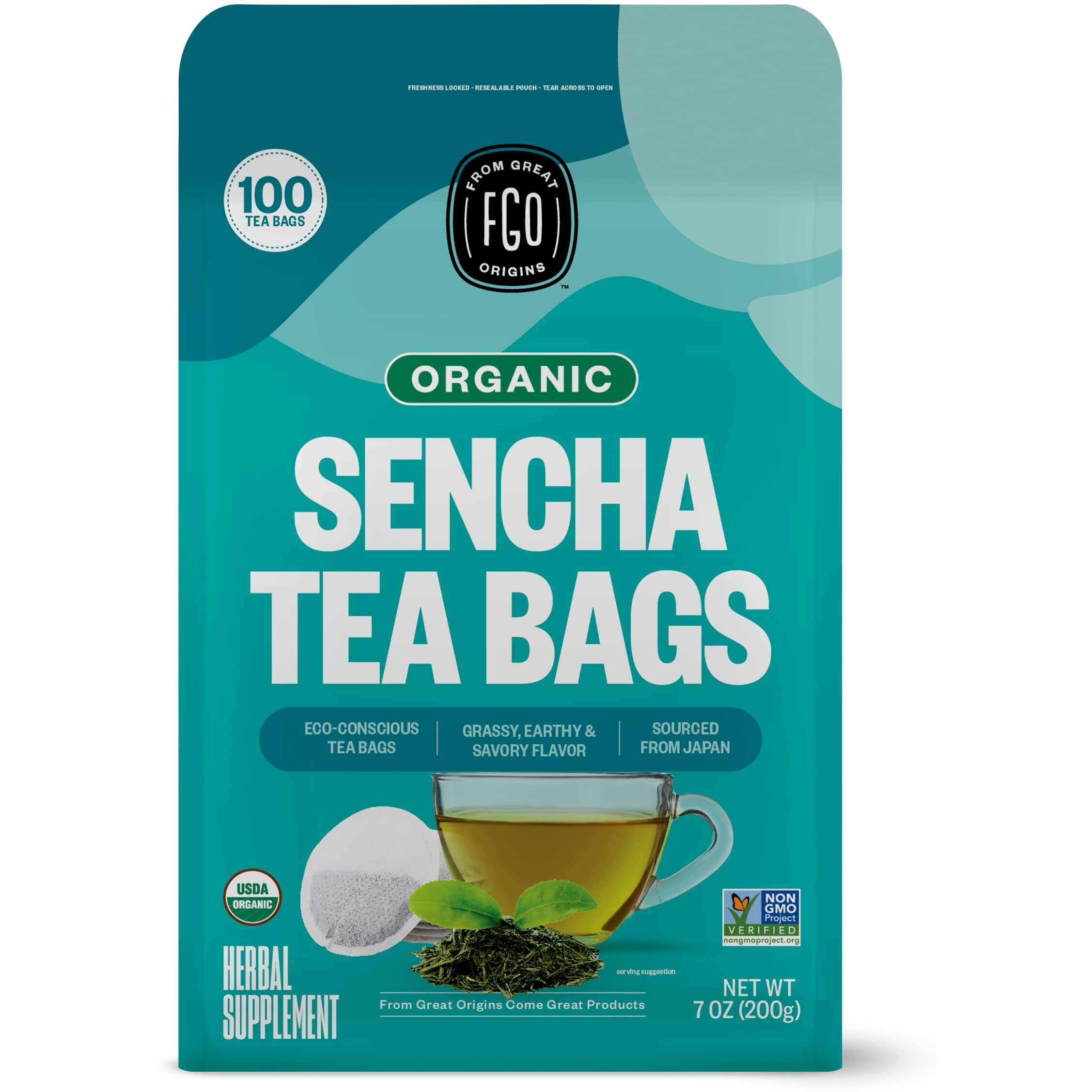 Fgo Organic Japanese Sencha Green Tea, Eco-Conscious Tea Bags, 100 Count, Packaging May Vary (Pack Of 1)