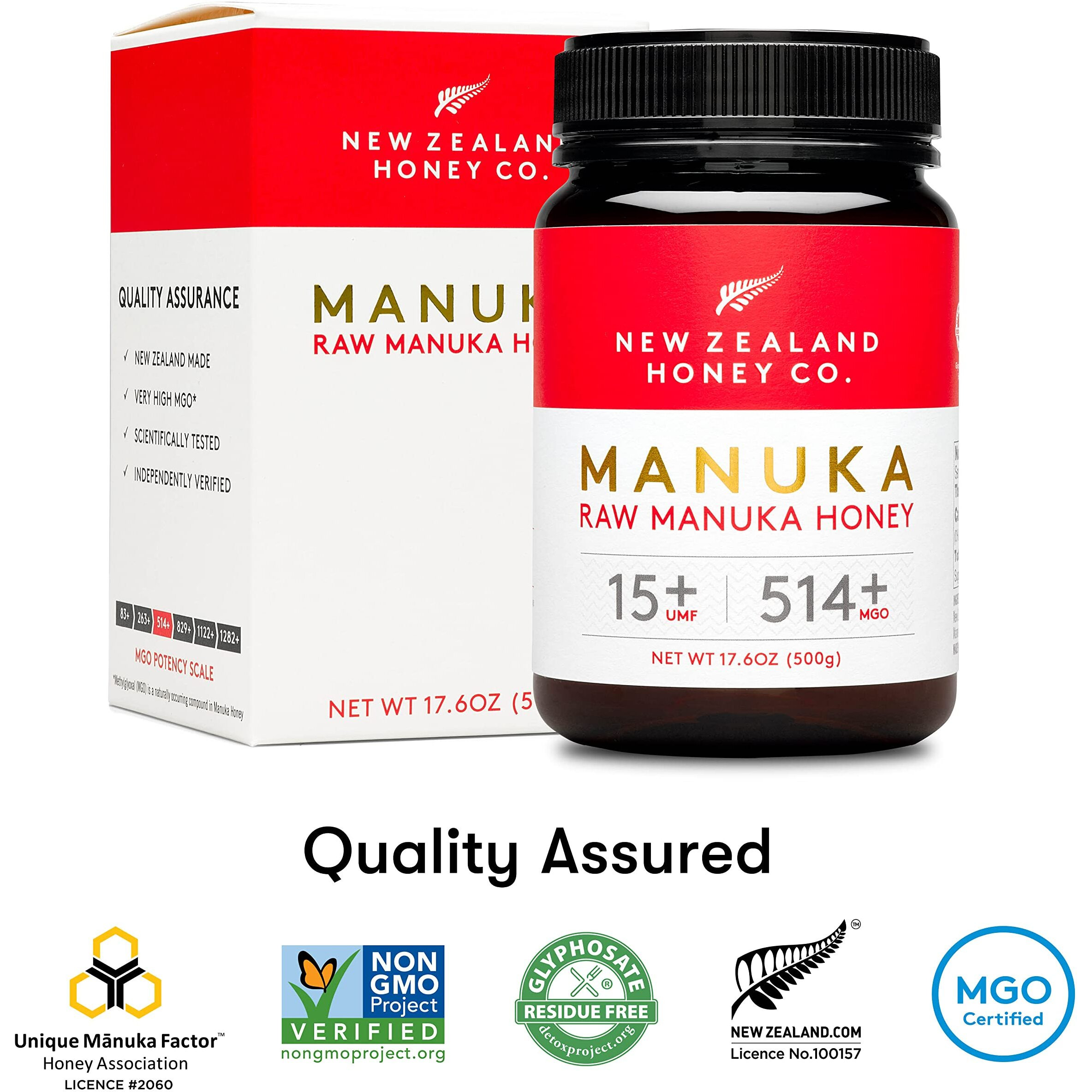 New Zealand Honey Co. Raw Manuka Honey Umf 15+ | Mgo 514+, Umf Certified / 17.6Oz