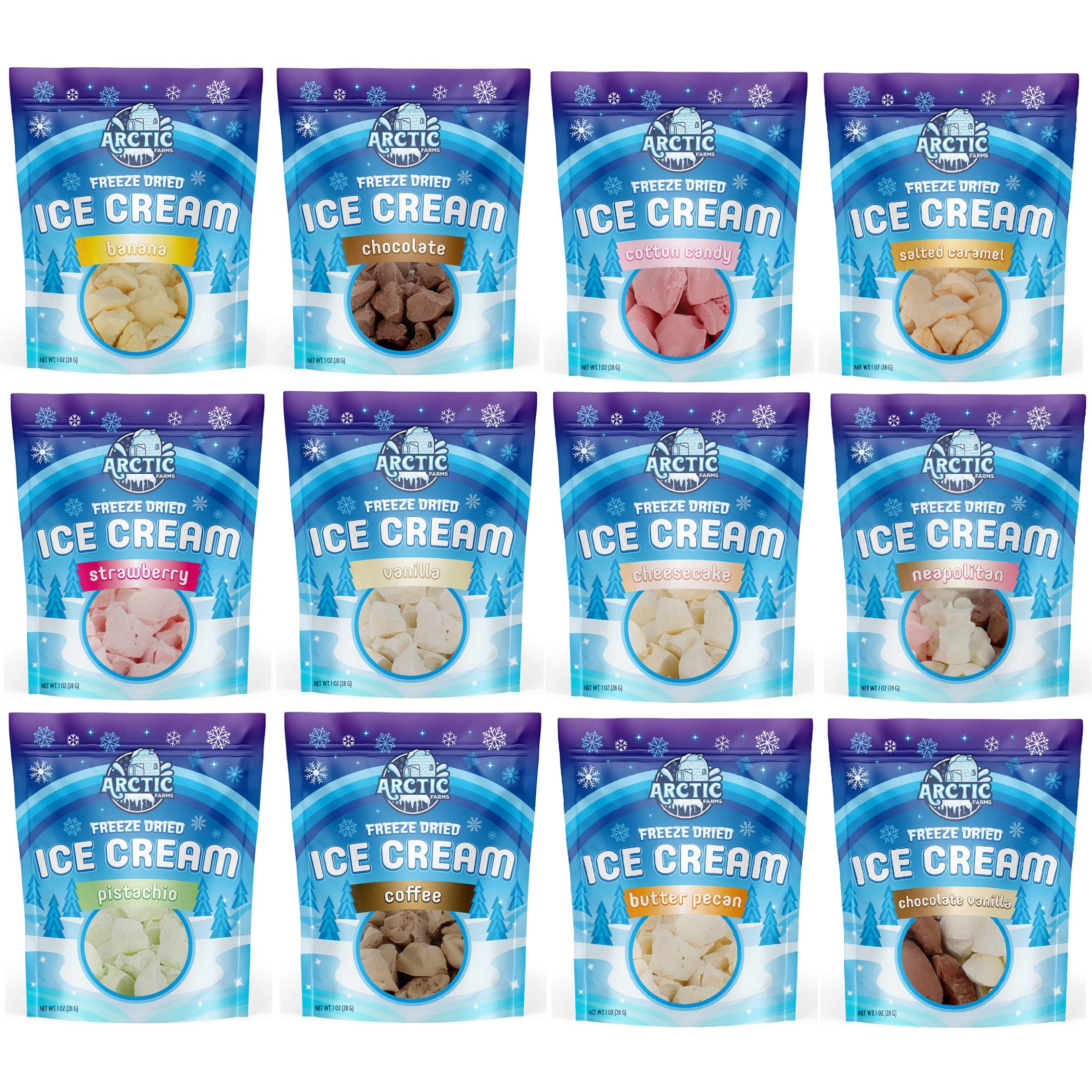 Arctic Farms Freeze Dried Ice Cream That Does Not Melt (Variety Pack Of 12 Flavors)