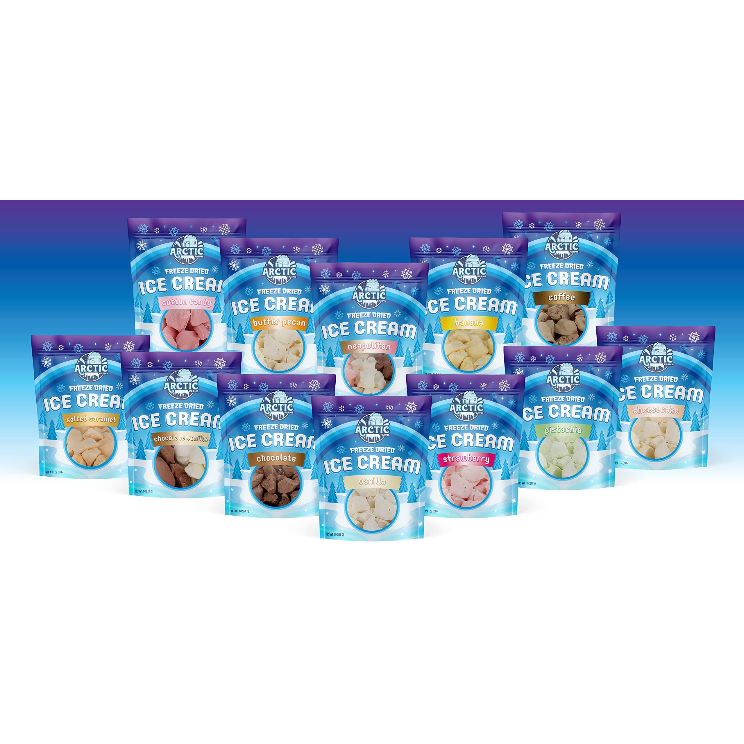 Arctic Farms Freeze Dried Ice Cream That Does Not Melt (Variety Pack Of 12 Flavors)