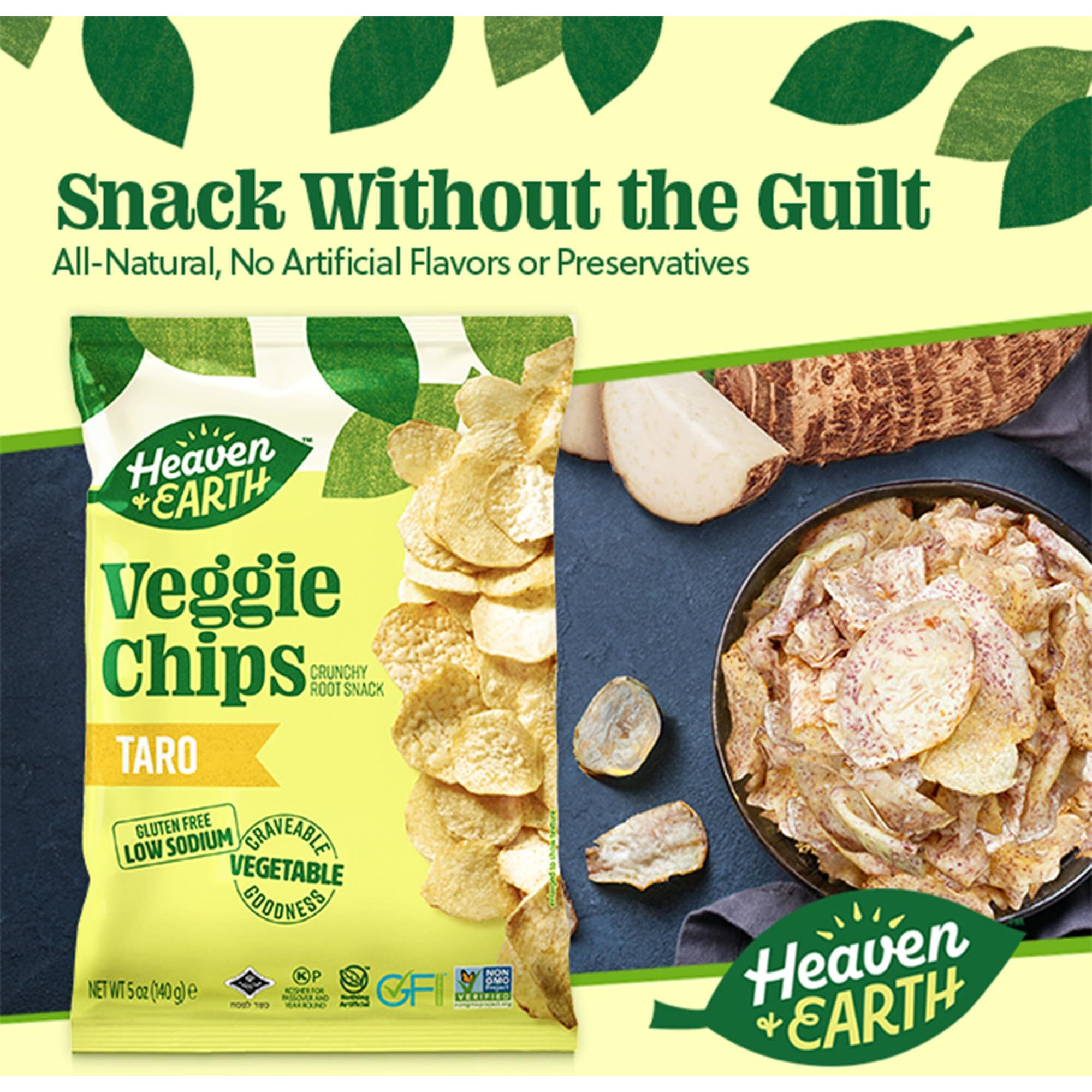 Heaven & Earth Taro Chips, 5Oz (2 Pack)