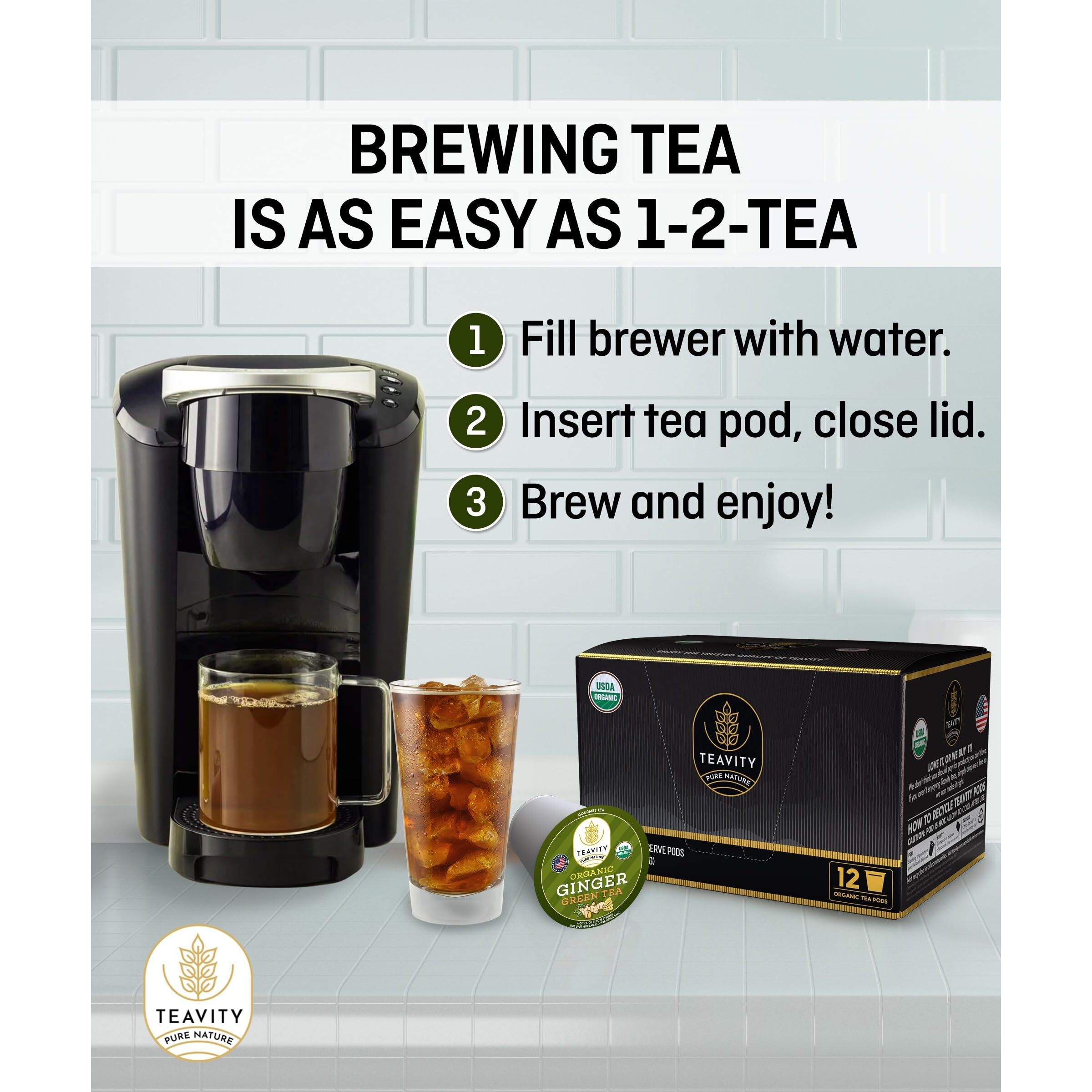 Organic Ginger Green Tea Pods For Keurig By Teavity (12 Tea Pods)