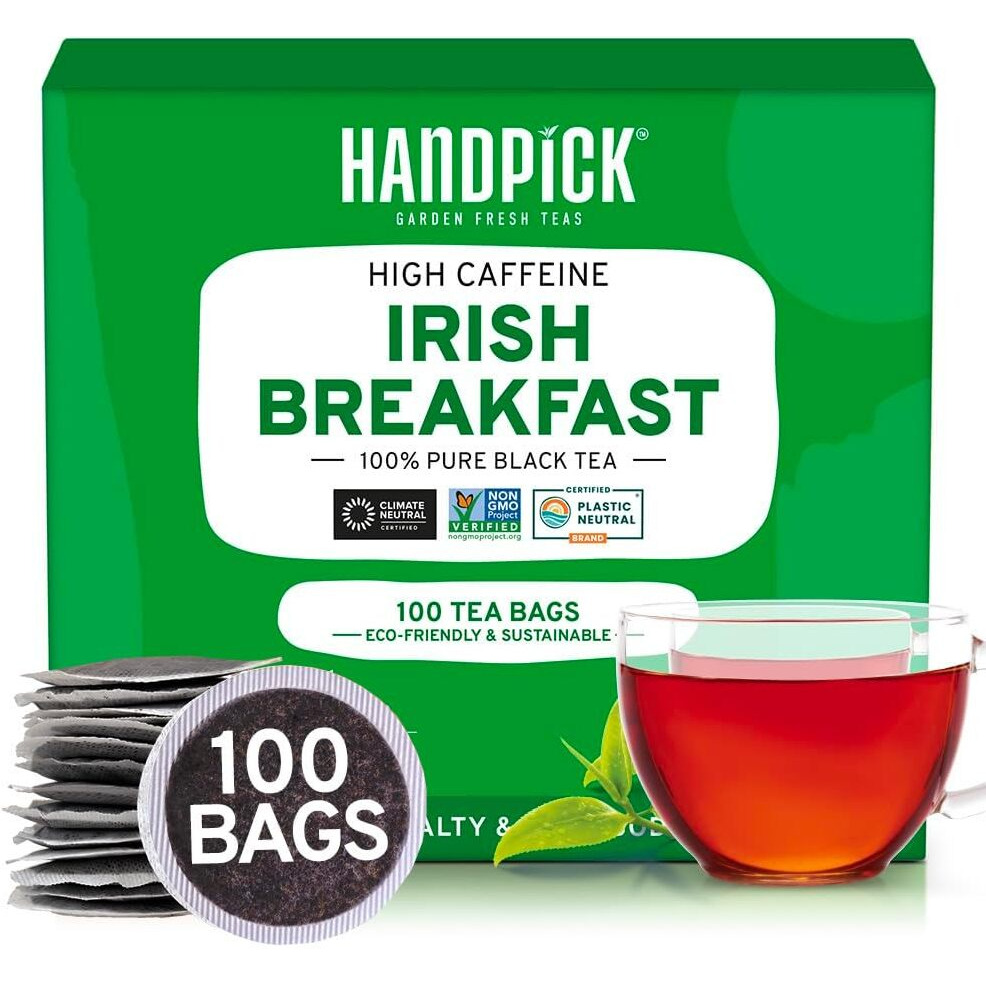 Handpick, Irish Breakfast Black Tea Bags (100 Count) Gluten-Free, Non-Gmo | Strong, Robust & Bold Flavor | Round Eco-Conscious Tea Bags