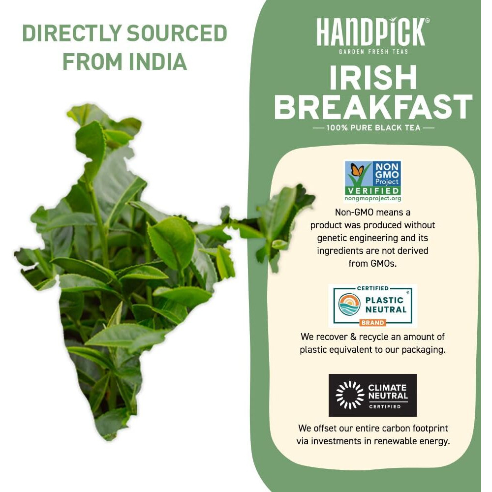 Handpick, Irish Breakfast Black Tea Bags (100 Count) Gluten-Free, Non-Gmo | Strong, Robust & Bold Flavor | Round Eco-Conscious Tea Bags