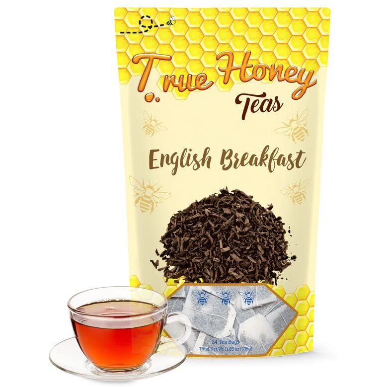 True Honey English Breakfast Tea Bags - Honey Crystals Blended In Every Sachet - Strong Antioxidant Support - All Natural Organic Herbal Caffeinated Free Tea Bag 24 Count