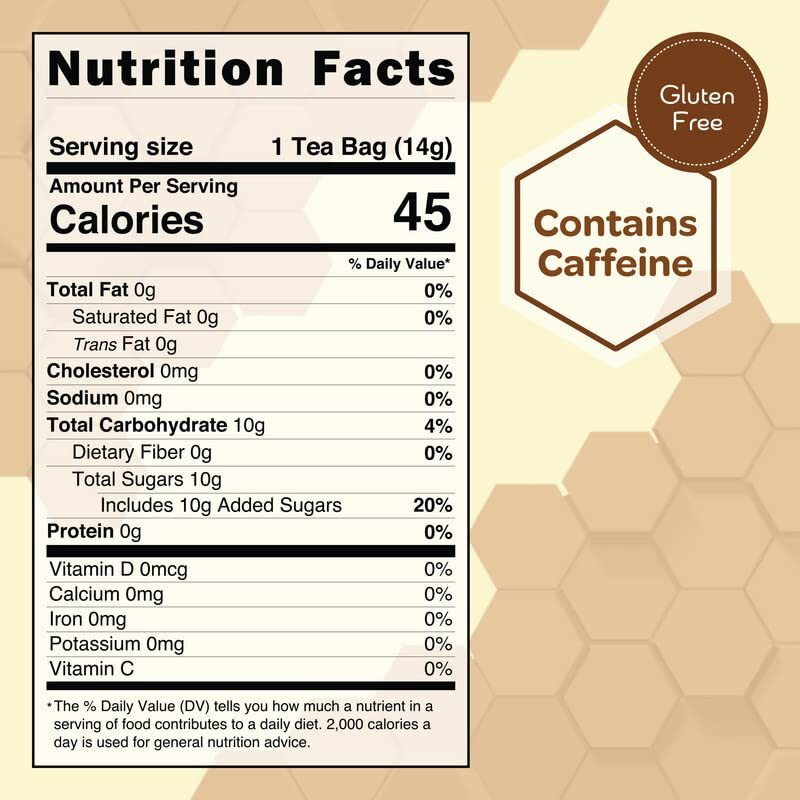 True Honey English Breakfast Tea Bags - Honey Crystals Blended In Every Sachet - Strong Antioxidant Support - All Natural Organic Herbal Caffeinated Free Tea Bag 24 Count