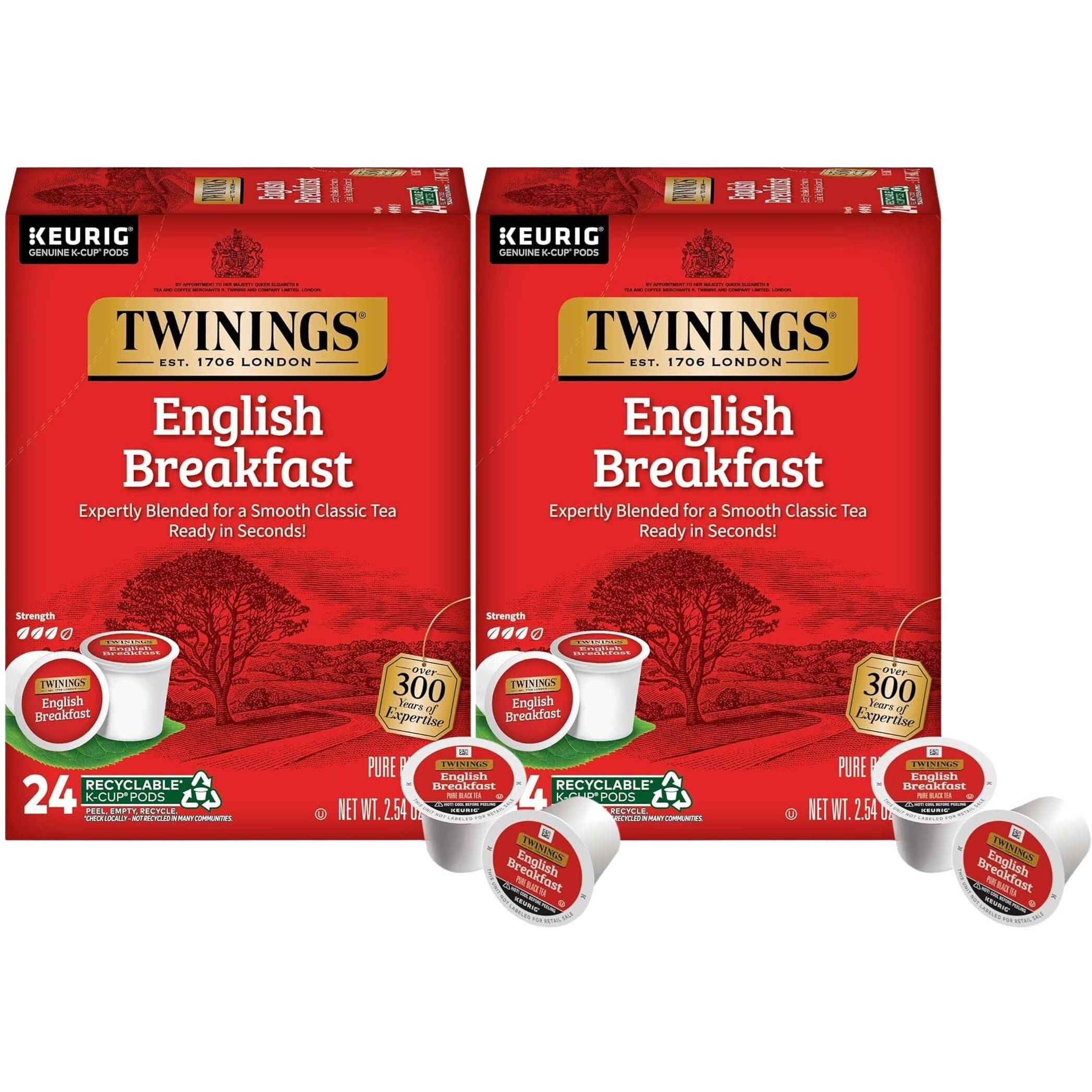 Twinings English Breakfast Black Tea K-Cup Pods For Keurig, 24 Count (Pack Of 2), Smooth, Flavourful, Robust, Caffeinated, Enjoy Hot Or Iced