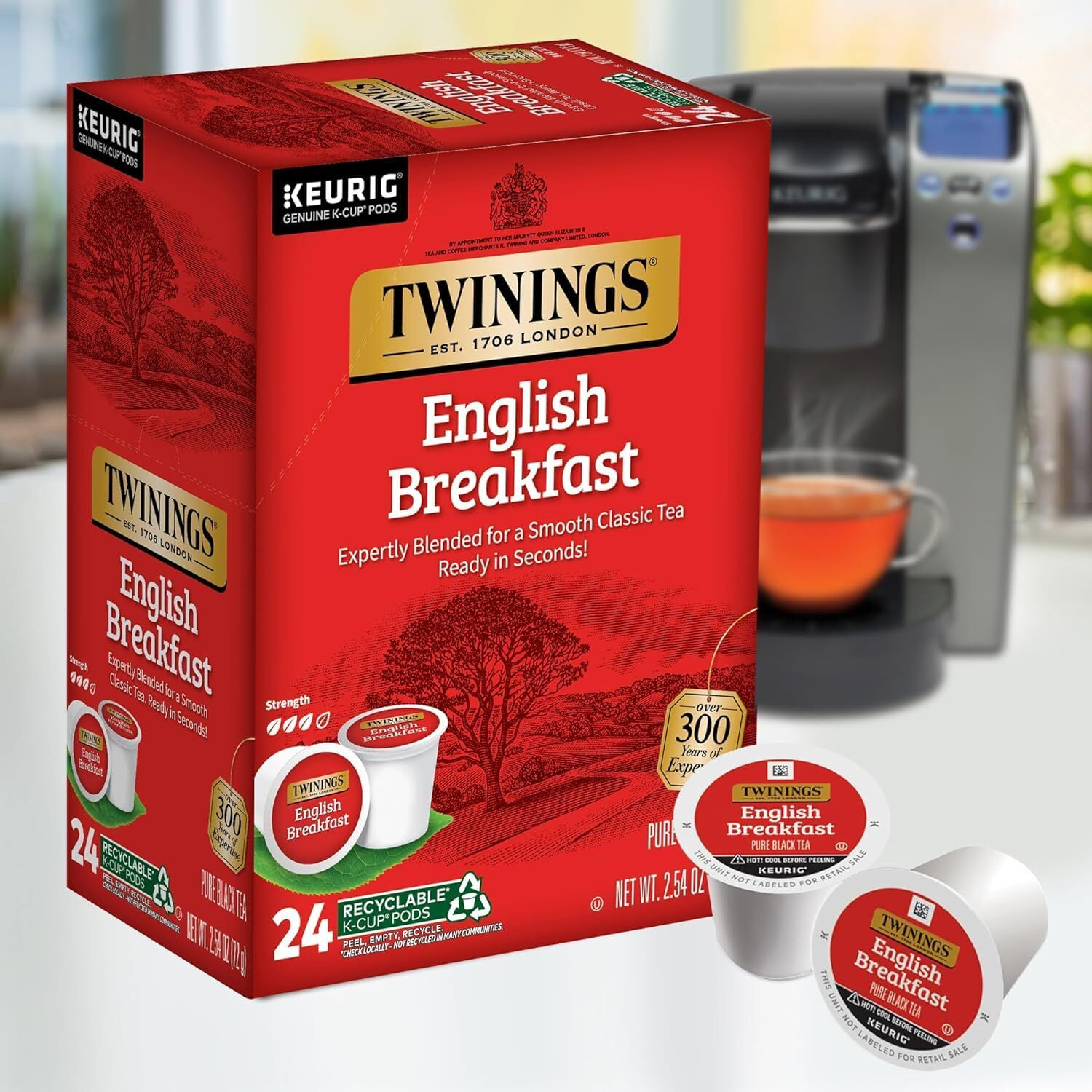 Twinings English Breakfast Black Tea K-Cup Pods For Keurig, 24 Count (Pack Of 2), Smooth, Flavourful, Robust, Caffeinated, Enjoy Hot Or Iced