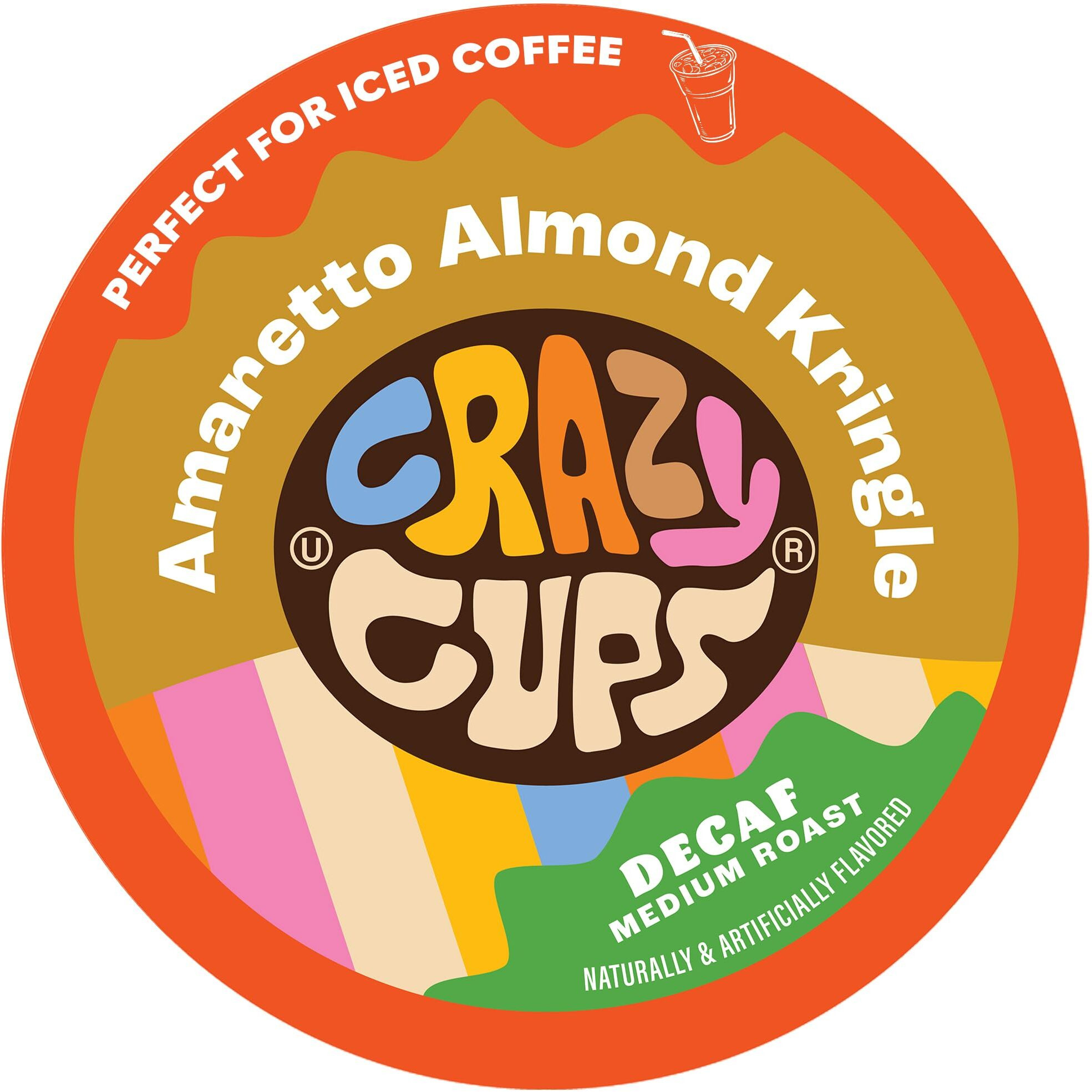 Crazy Cup Amaretto Decaf Coffee, Decaffeinated Amaretto Almond Kringle Coffee Pods For K Cup Keurig Machines, Brew Hot Or Iced, 22 Count