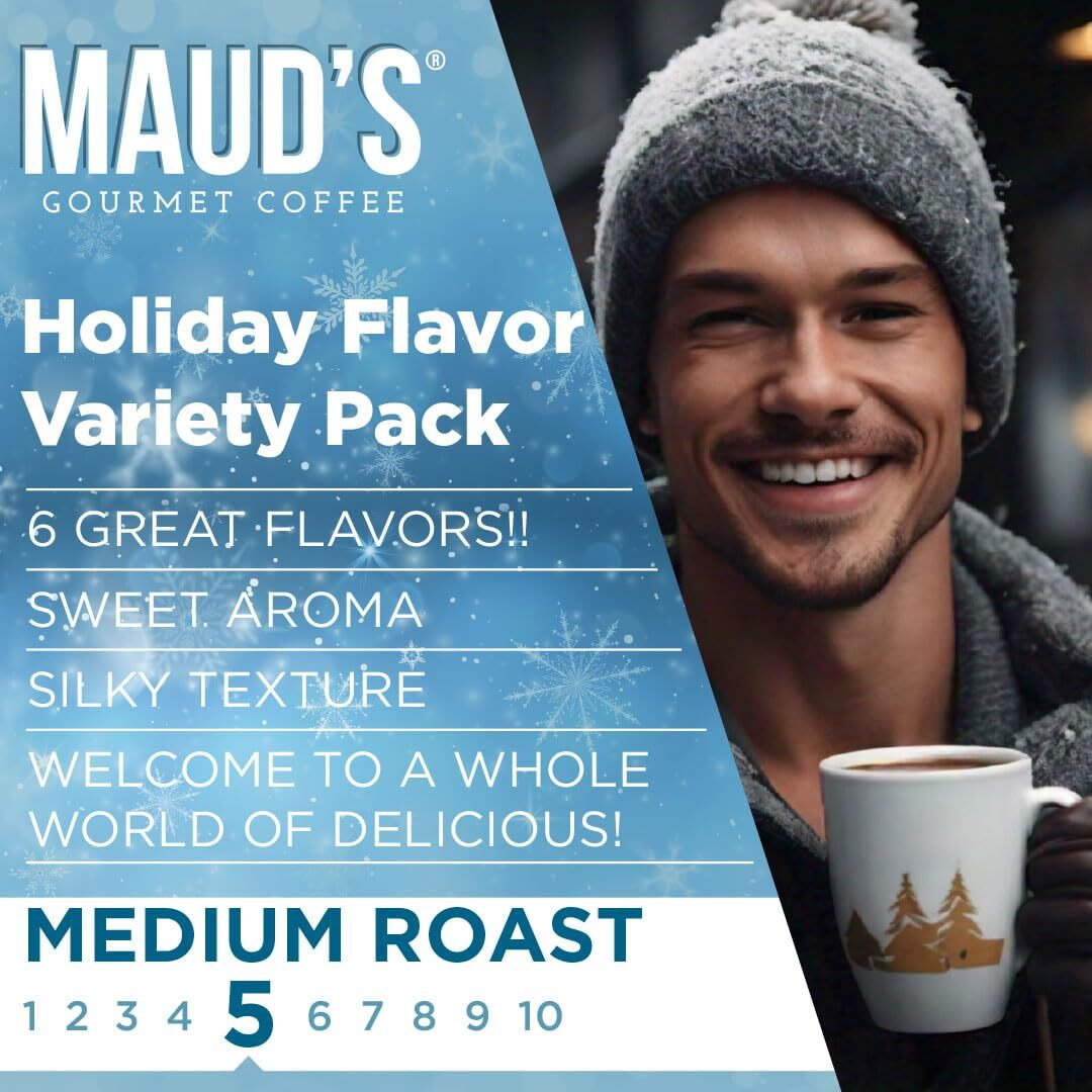 Maud's Holiday Flavored Coffee Pods Variety Pack, 42 Ct | 6 Assorted Blends | 100% Arabica Flavored Coffee | Solar Energy Produced Recyclable Single Serve Pods Compatible With Keurig K-Cup Brewers